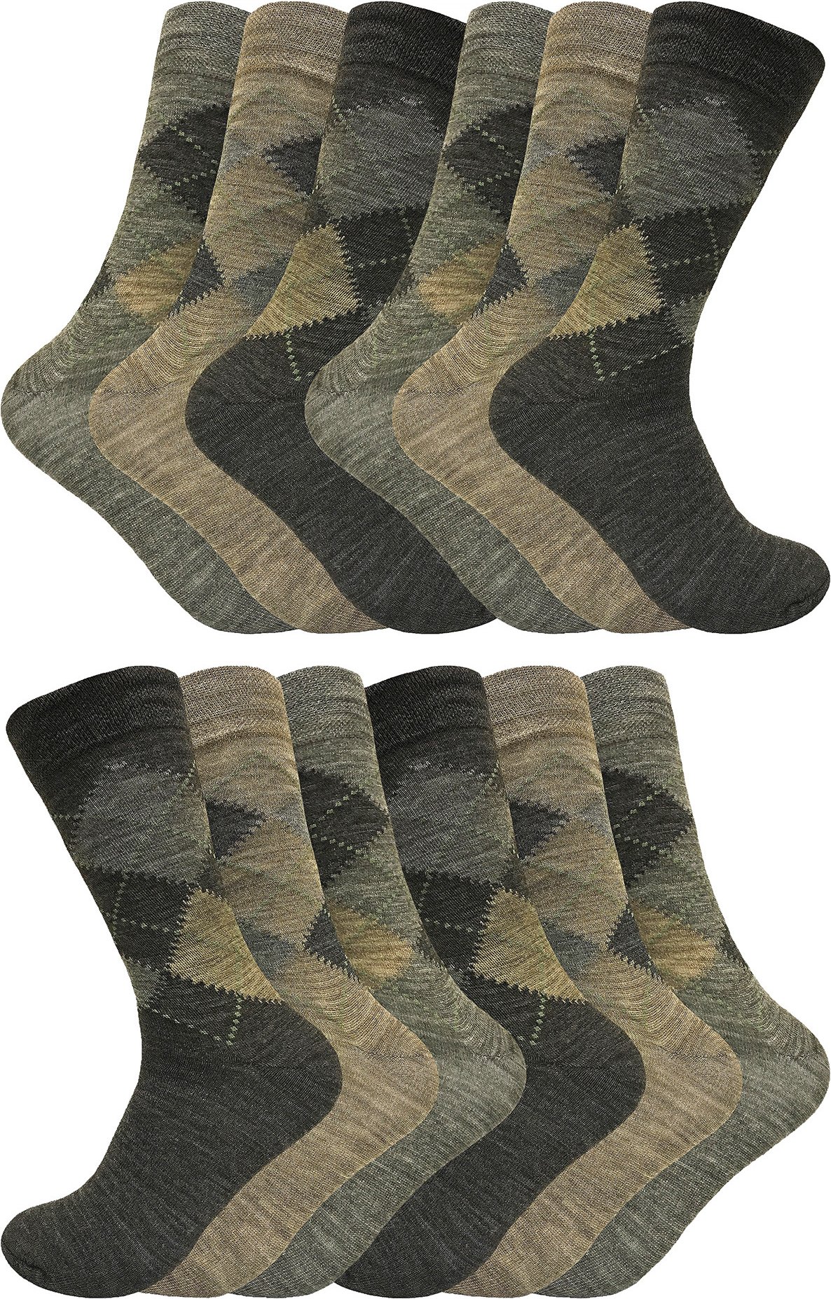 Thumbnail - 12 Paar Multipack Herren Lambswool Socken | Sock Snob | Dünne und weiche Honeycomb Top Argyle gemusterte Socken - Braun