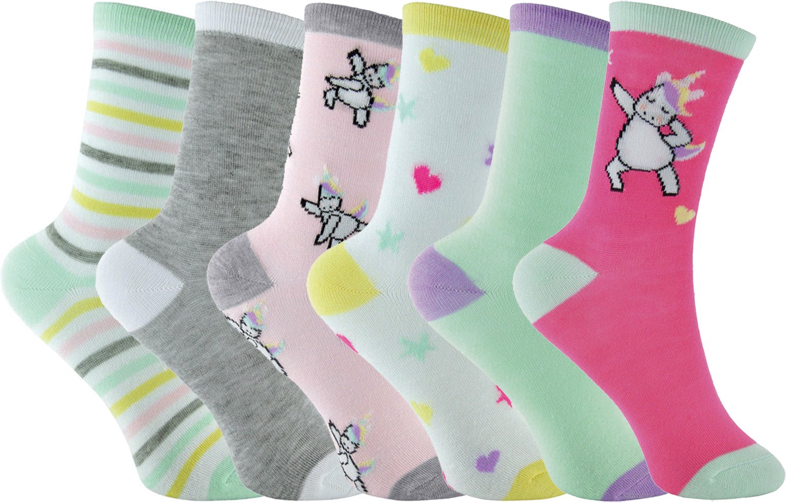 6 Paar Multipack Pastell Neuheit Mädchen Einhorn Socken