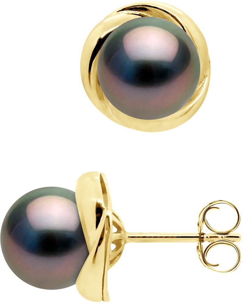 Ohrringe – Gelbgold – echte Tahiti-Zuchtperlen rund 7–8 mm