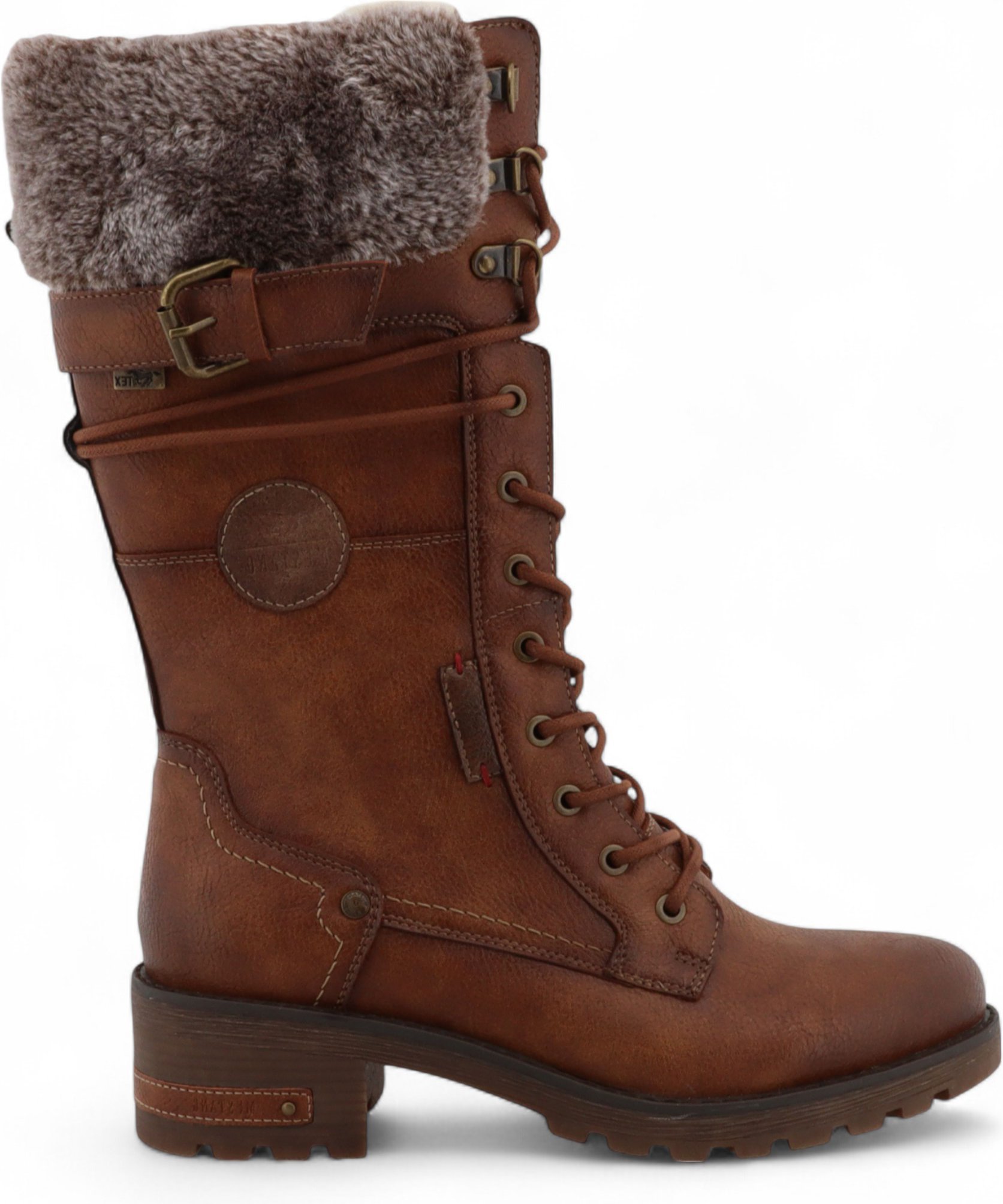 Mustang Damen Winter-Kampfstiefel aus Kunstfell in Braun mit halbhoher Wade