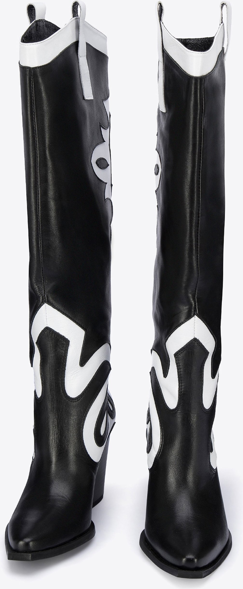 Wittchen Damen-Cowboystiefel aus zweifarbigem Leder, schwarz-weiß, Naturleder