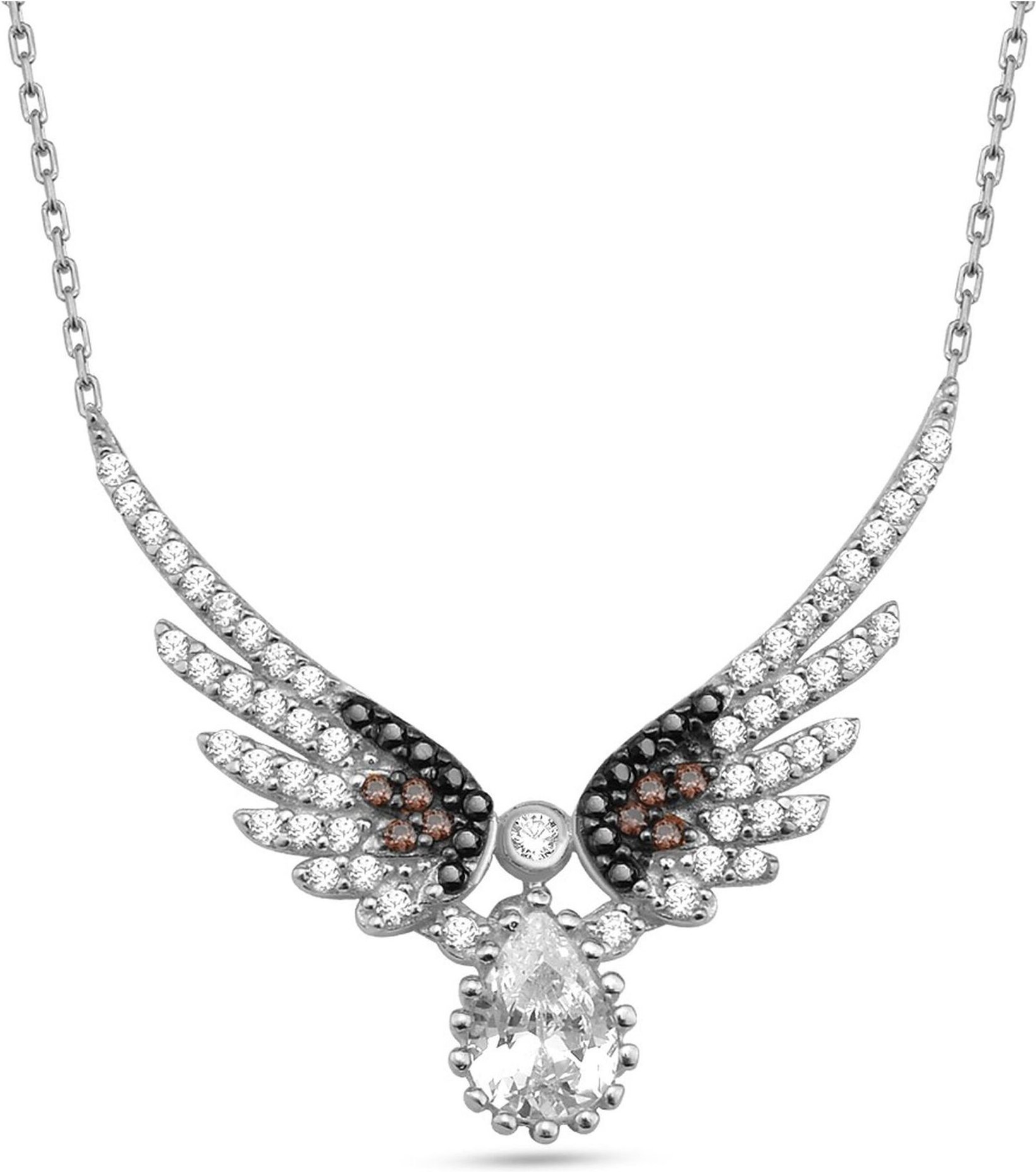 Dkeniz Anhänger mit Kette 925/- Sterling Silber Zirkonstein & Engel Silberkette