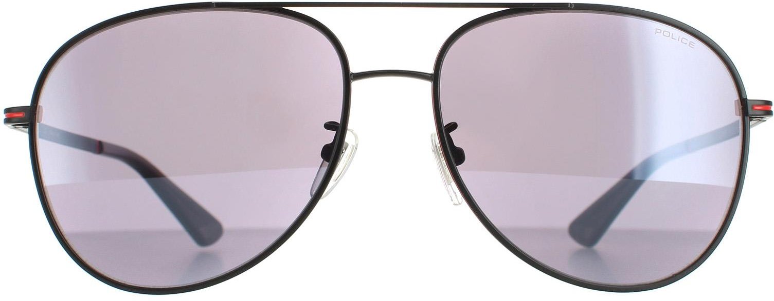 Thumbnail - Polizei Aviator Mens Matte Schwarz Rauch Spiegel Silber SPL777C Chief 1