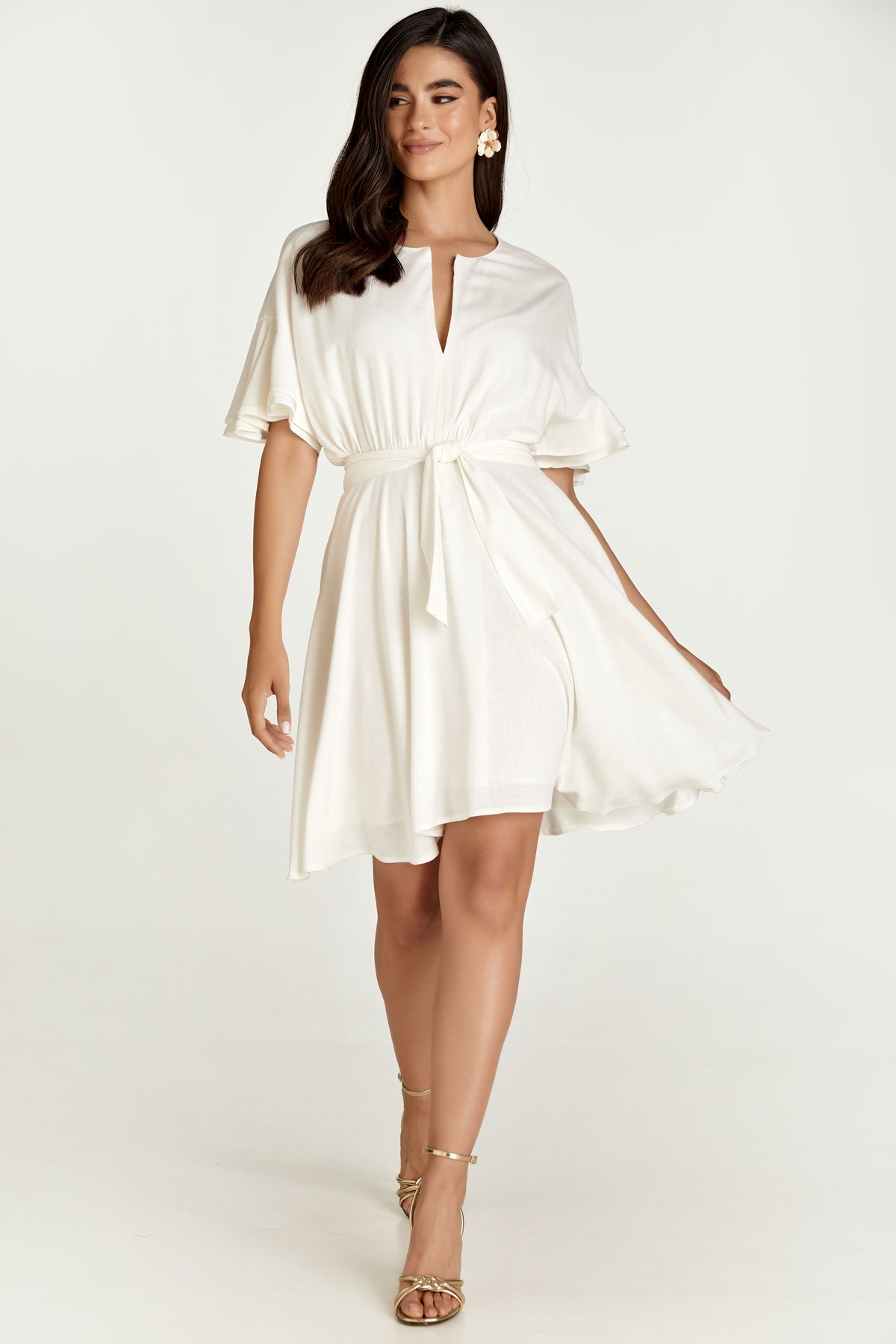 Ecru Kleid mit Rüschenärmeln