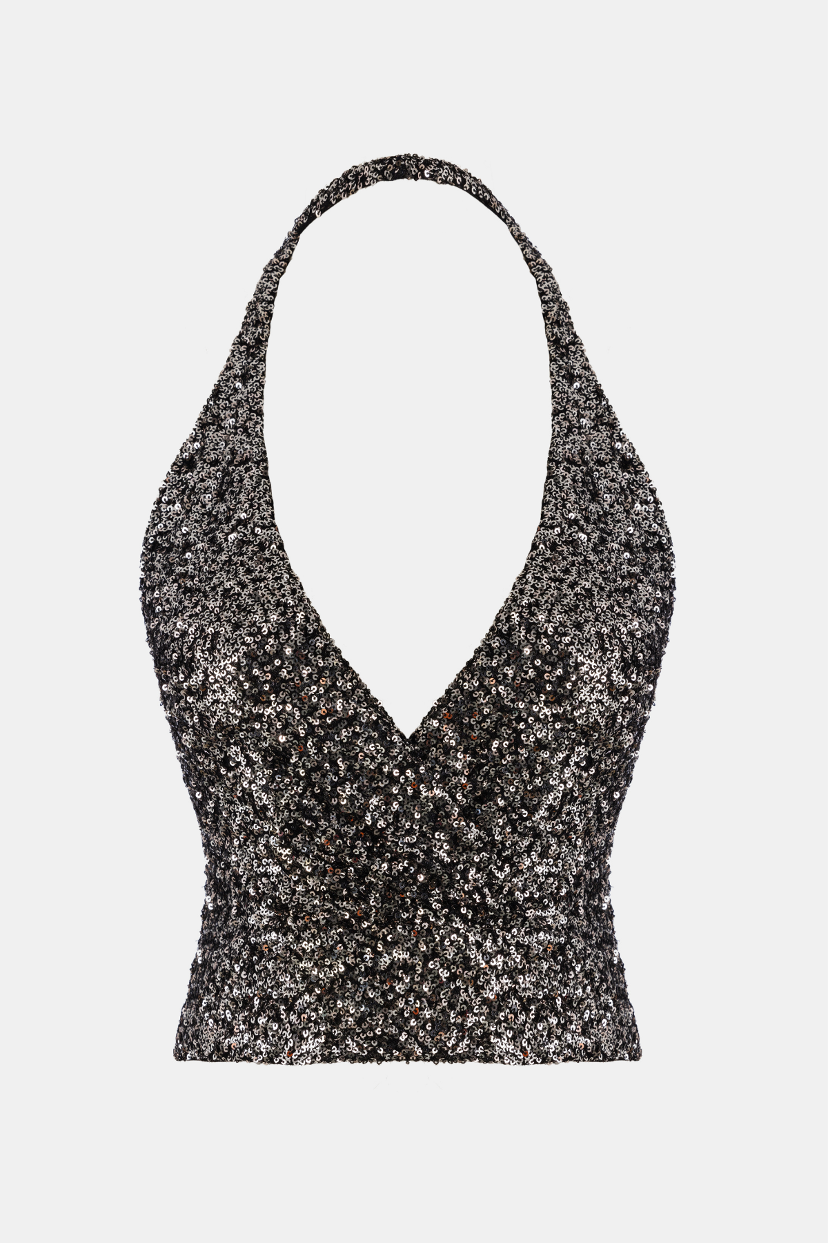 Silber Pailletten V-Ausschnitt Rückendetail Damenbluse