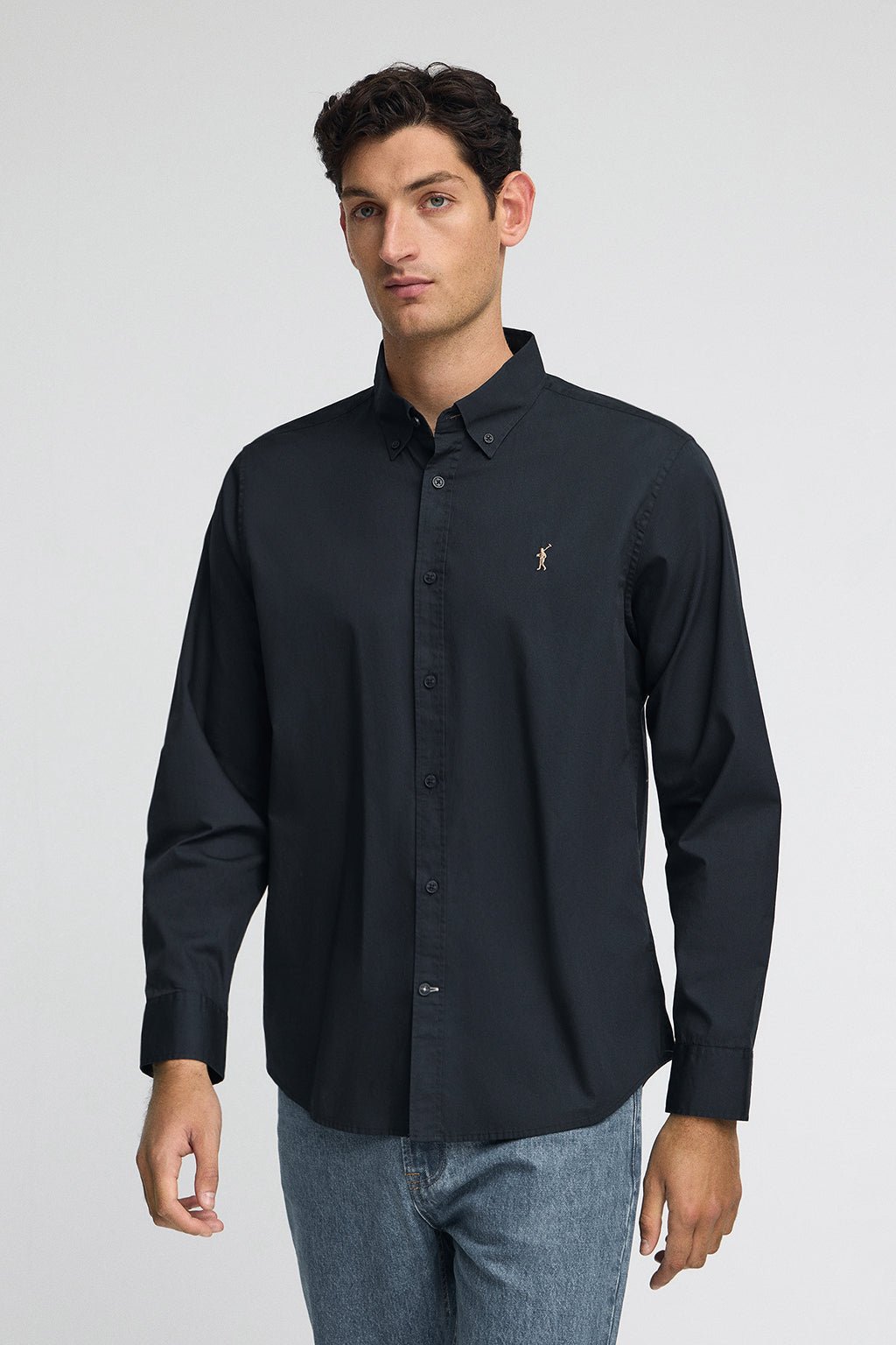 Hemd marineblau aus Popeline im Regular Fit mit Rigby Go-Logo