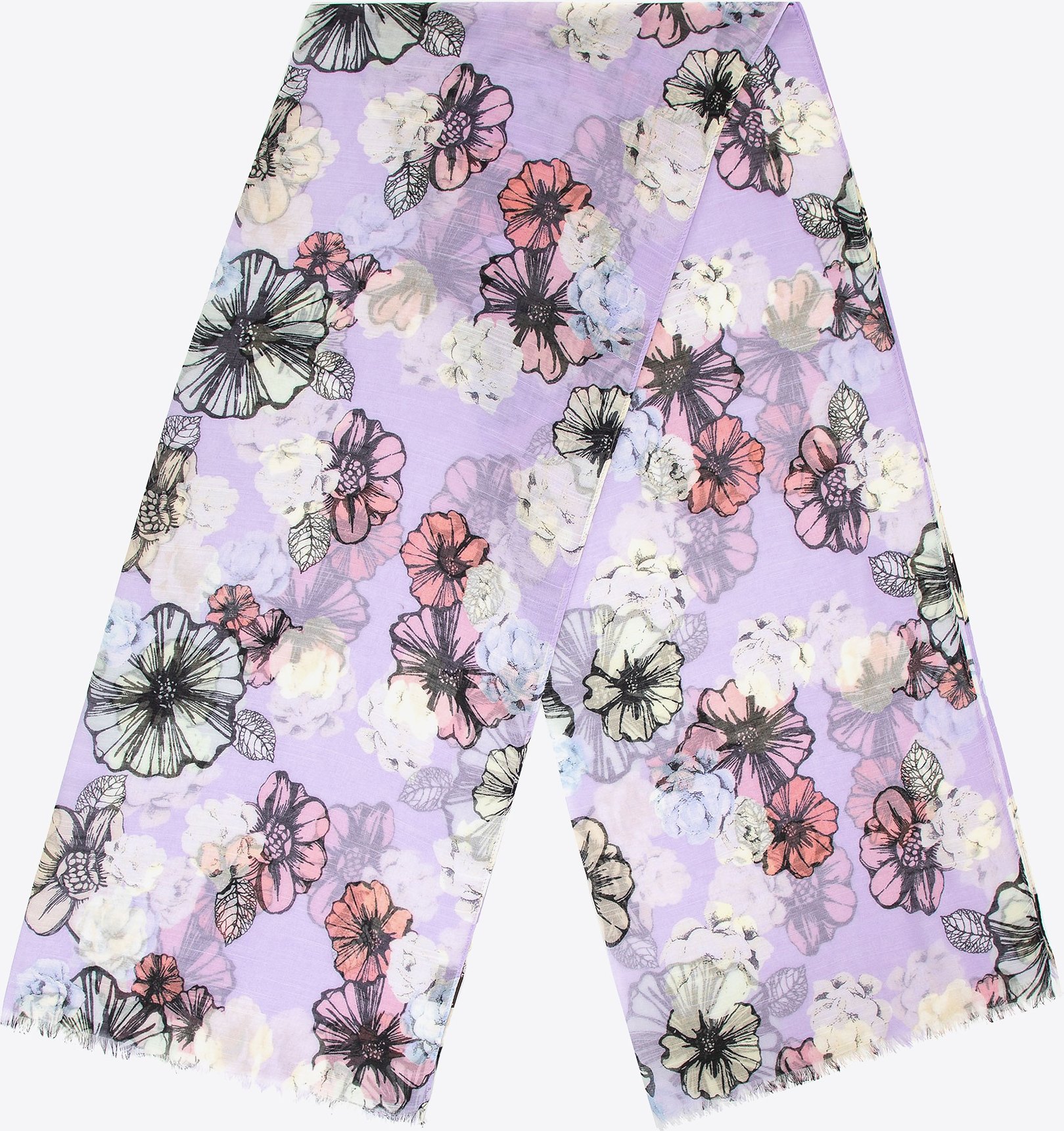 Wittchen Damenschal mit zartem Blumenmuster, cremefarben und lila, Polyester