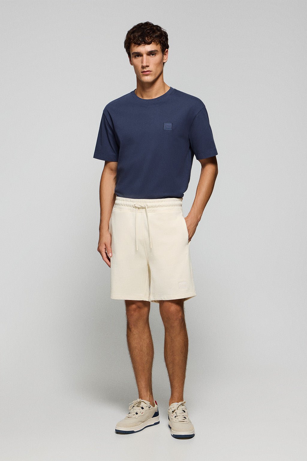 Bemuda Jonas beige aus Baumwolle in lockerer Passform mit gummiertem Polo Club Twill-Aufnäher