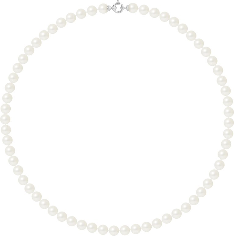 Collier Rang PRINCESSE Perles d'Eau Douce Rondes 7-8 mm Blanches Fermoir Prestige Or Blanc 18 Carats