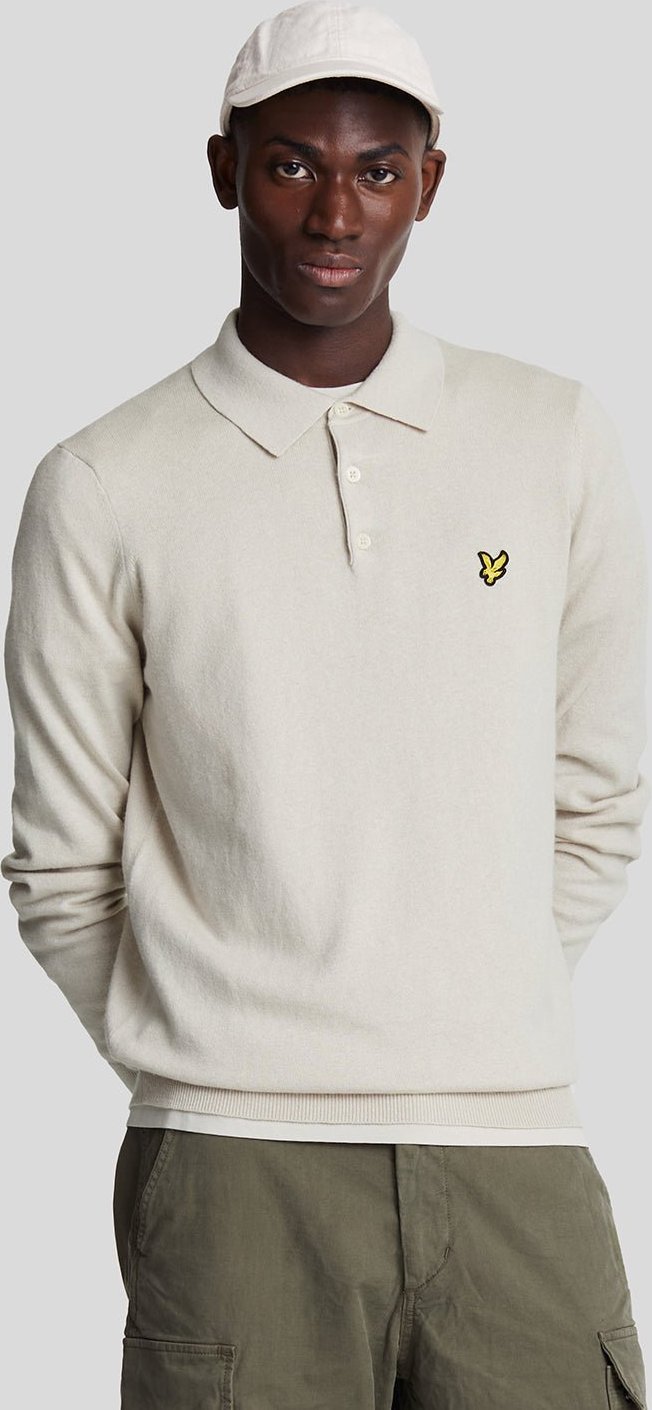 Lyle & Scott Lang�rmliges Strick-Poloshirt aus Baumwollmerinowolle in Grau