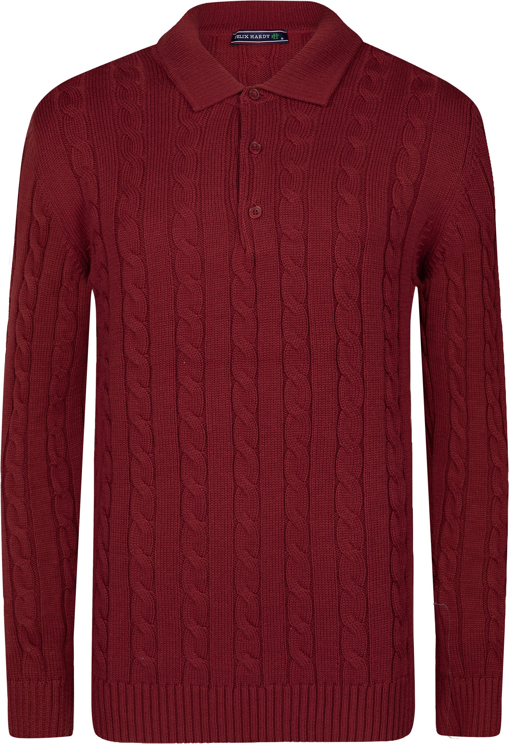 Grobstrick Zopfmuster Langarm Polo Pullover Augusto