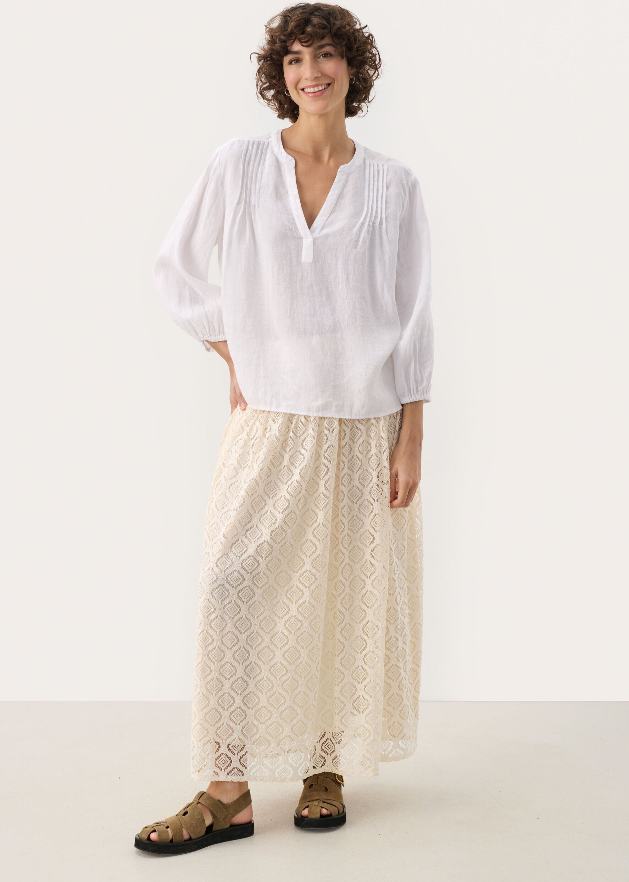 Langarm-Bluse Gerade Passform Bright White