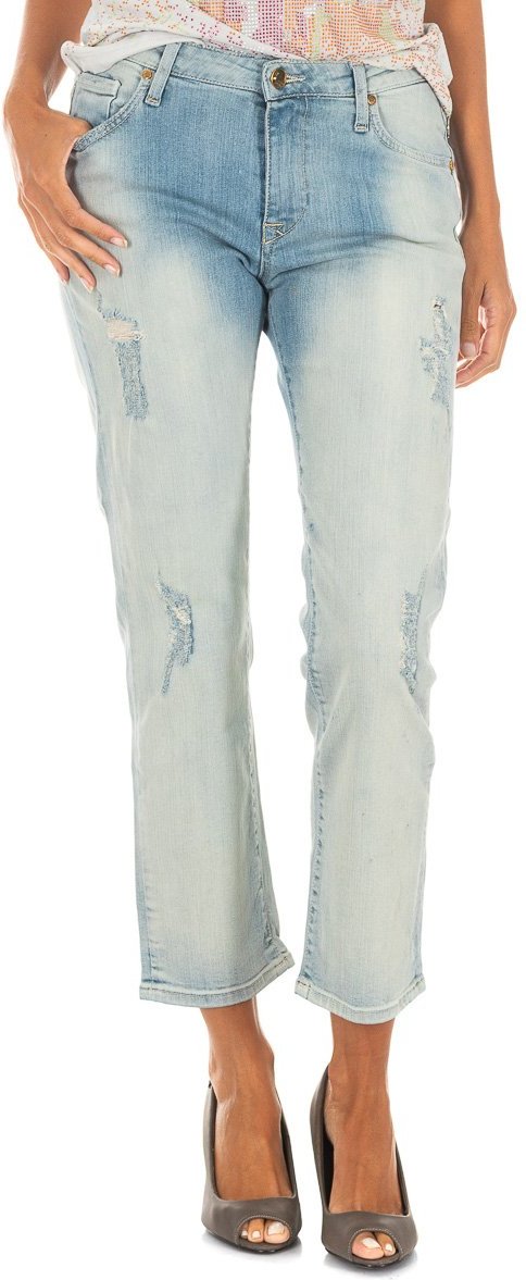 Lange Denim-Hose mit geradem Saum 10DBF0231 Frau
