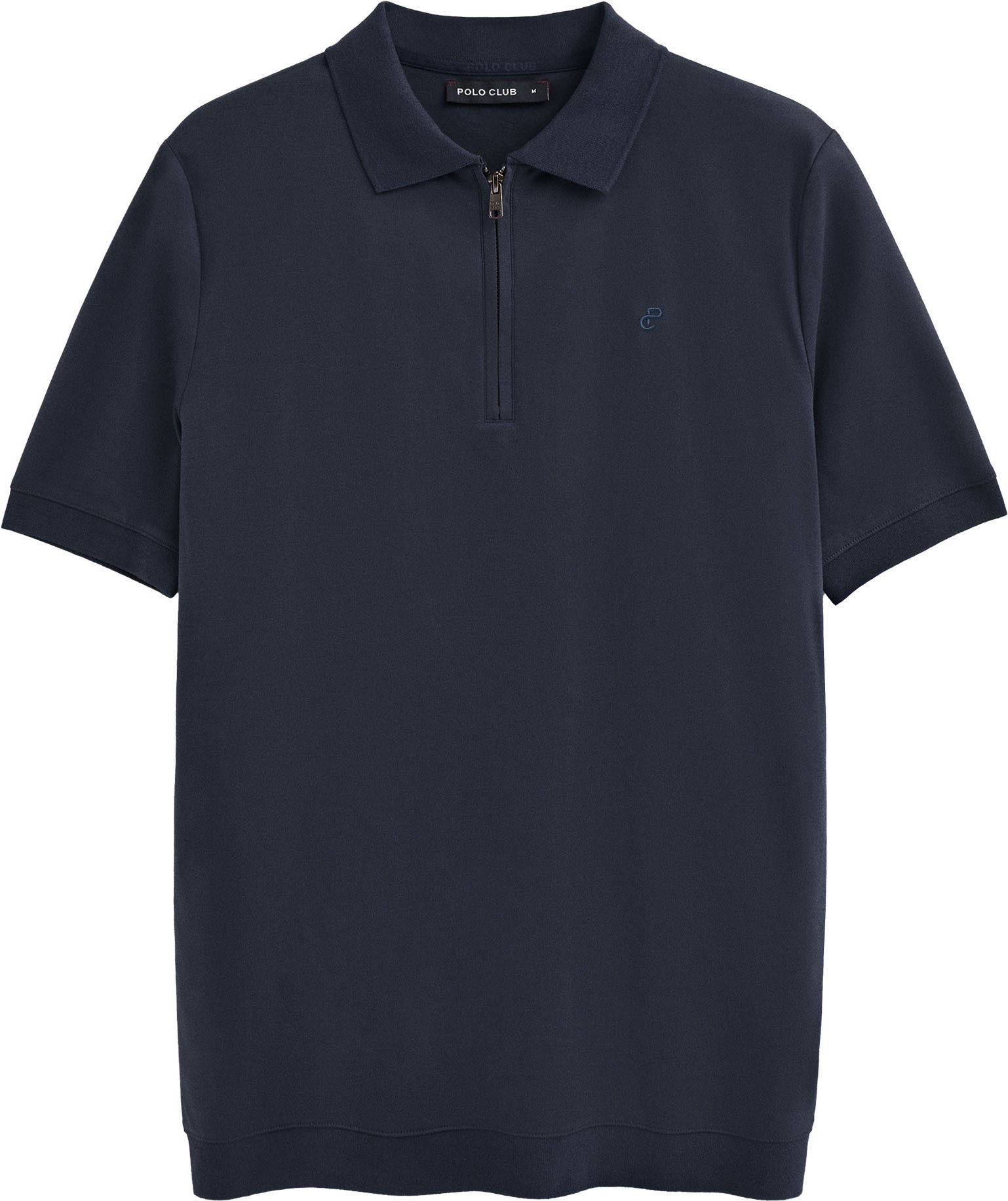 Poloshirt Esko marineblau mit Reißverschluss und gesticktem Monogramm