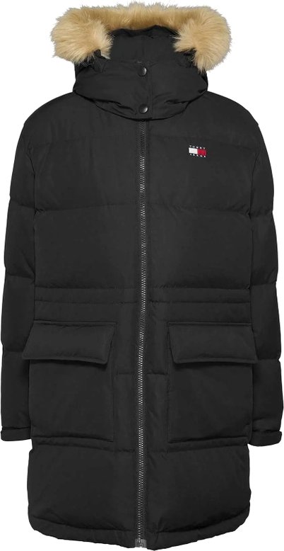 Damenjacke der Marke Tommy Jeans in der Farbe schwarz. Die Jacke ist aus recyceltem Polyester hergestellt und hat eine n...