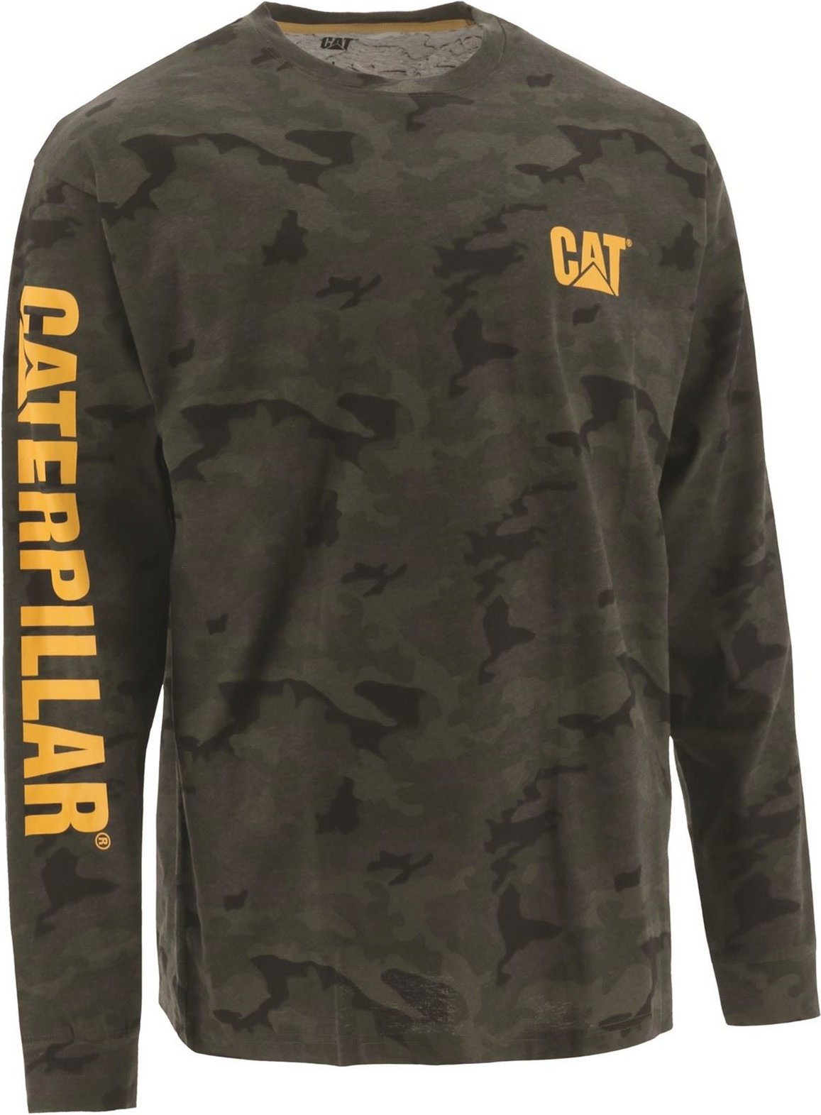 Caterpillar Markenzeichen Banner Langarm Baumwoll Herren Grün T-Shirt
