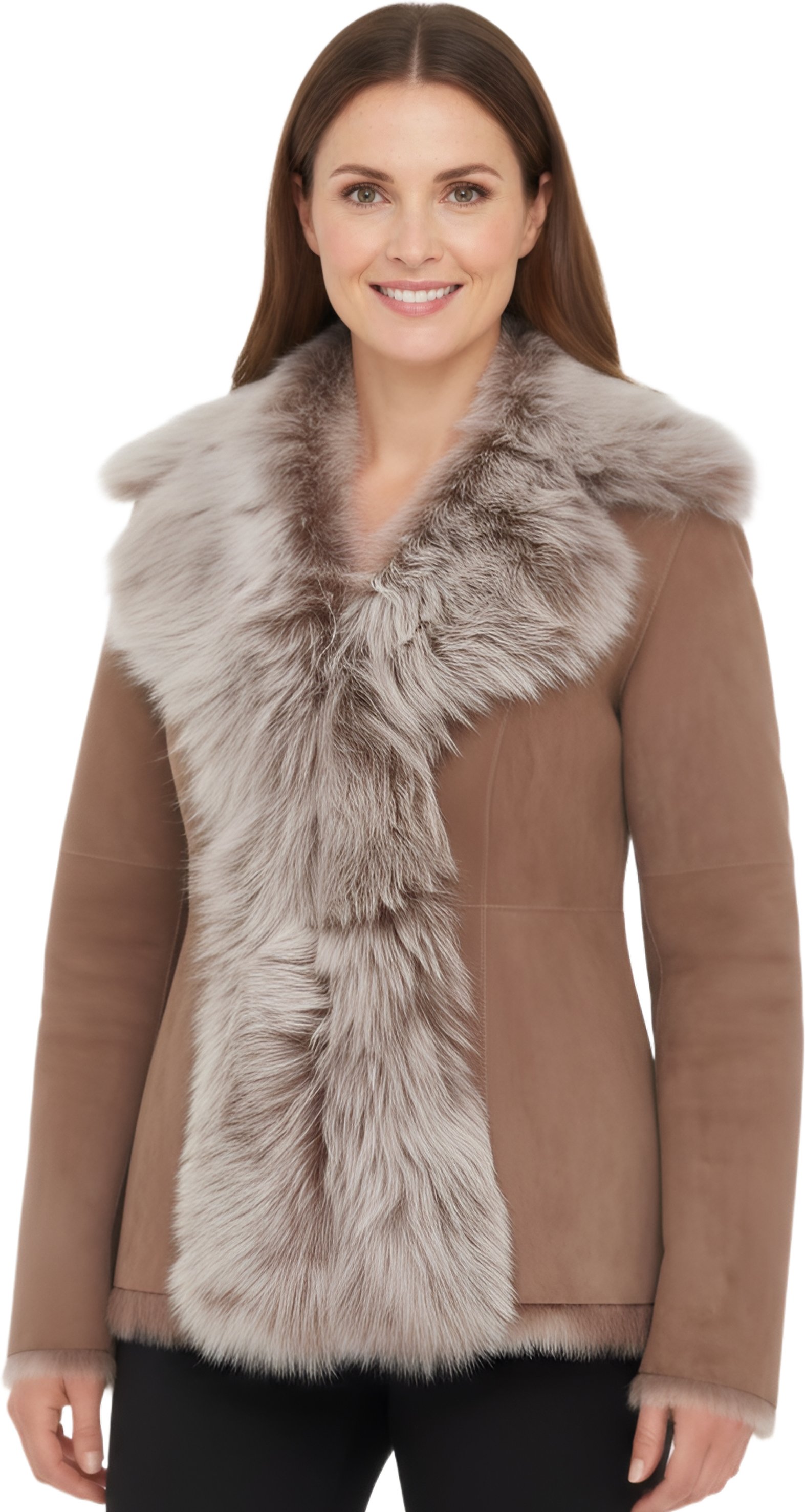 Damen Taupe Schaffell Toscana Merino Shearling Wildleder Lederjacke-Siena