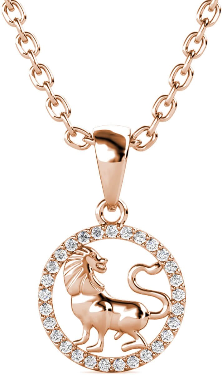 Anhänger mit Sternzeichen Löwe - Roségold und Kristall