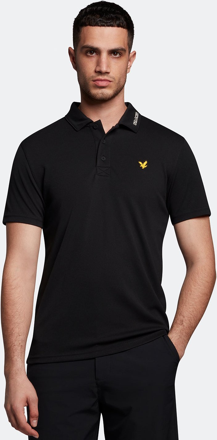 Lyle & Scott Golf Kragen Logo Technisches Poloshirt in Schwarz