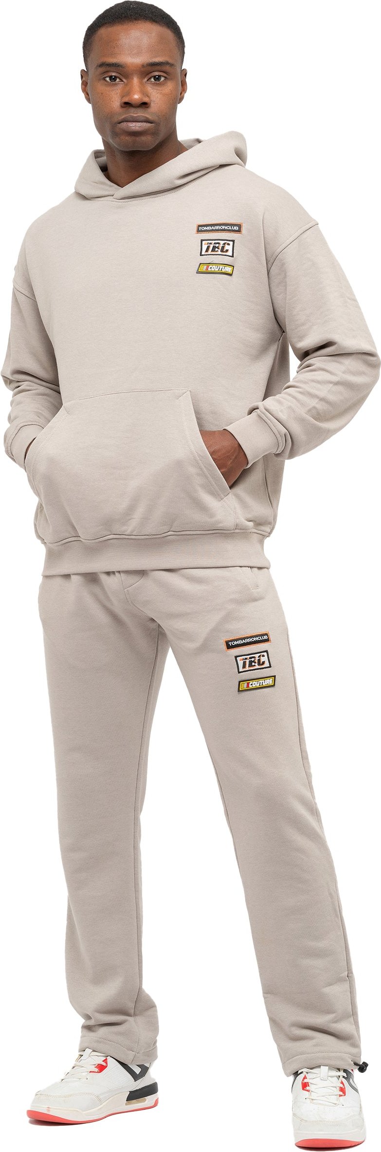 Tom Barron Herren-Trainingsanzug-Set mit besticktem Abzeichen, Oversize