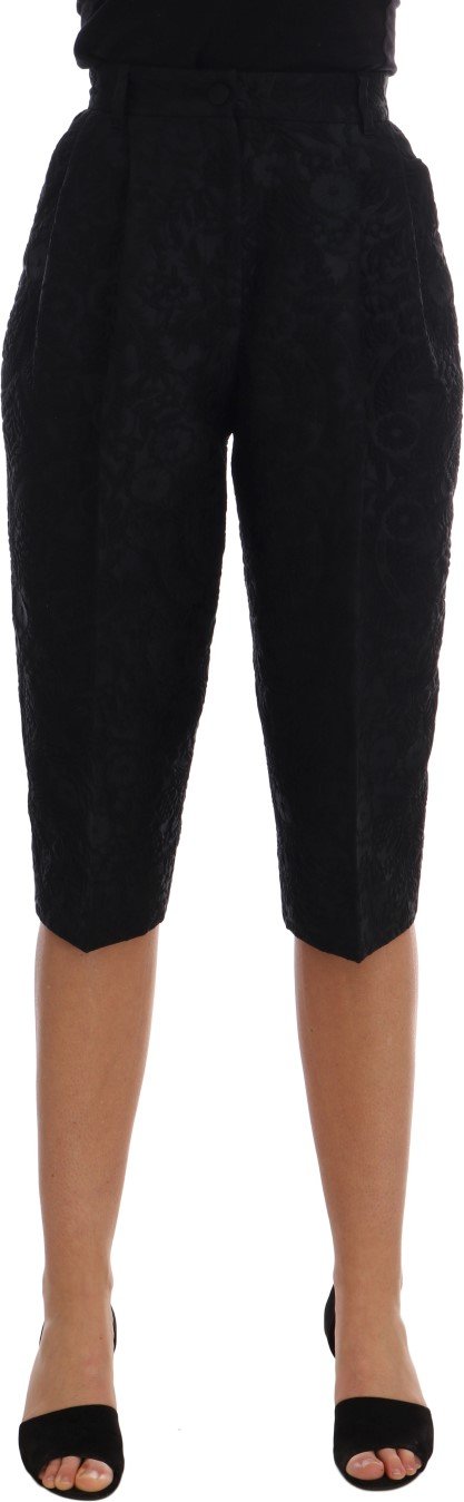 Dolce & Gabbana Schwarze Brokat High Waist Capri-Shorts