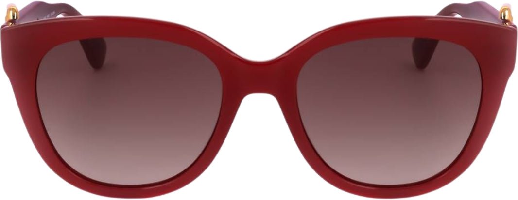 Moschino – Braune Sonnenbrille mit SF-Gläsern und roten Schnallen