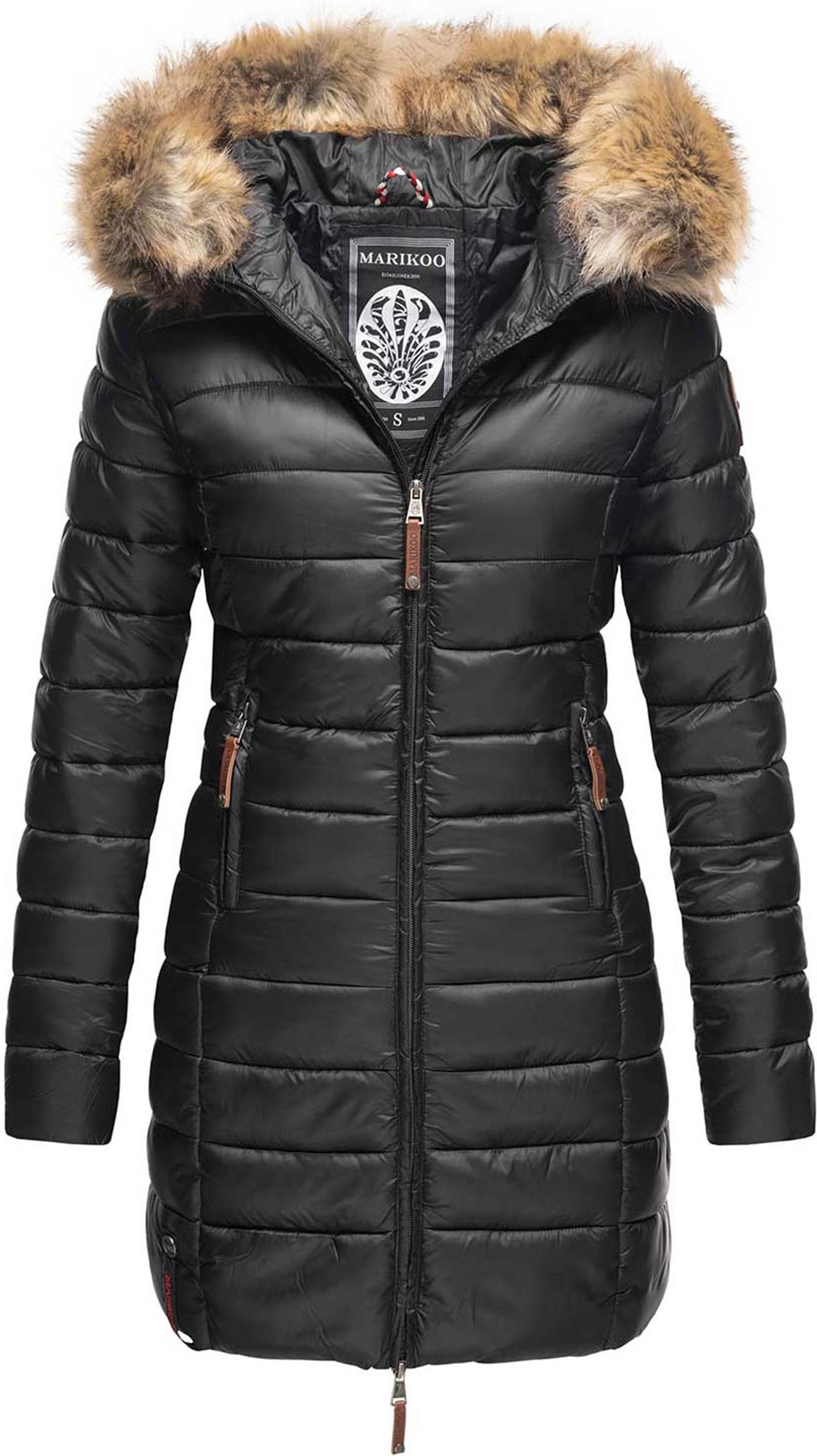 Marikoo Damenjacke Rose mit Steppdesign & abnehmbarem Kunstfellkragen