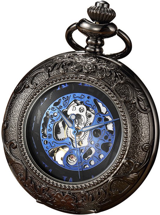 Thumbnail - Vinatage Taschenuhr mit Skelett-Halbjäger-Motiv, mechanisch, Legierung, Schwarz