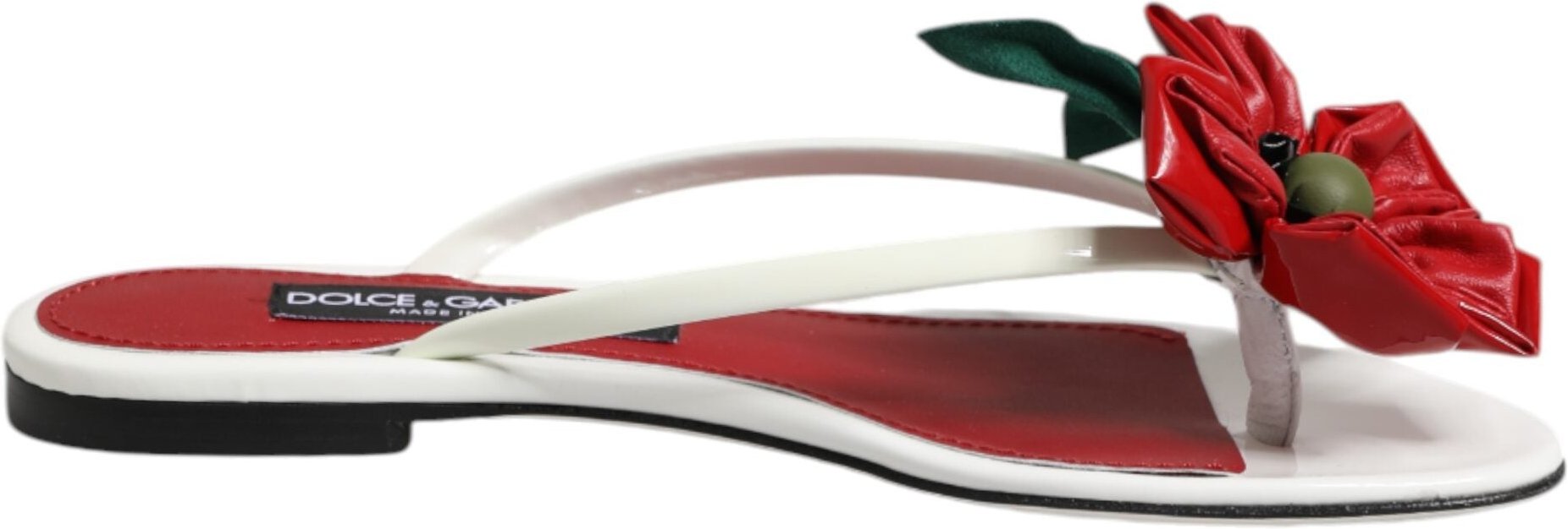 Dolce & Gabbana Rote Weiße KEIRA Blumen Leder Sandalen Schuhe