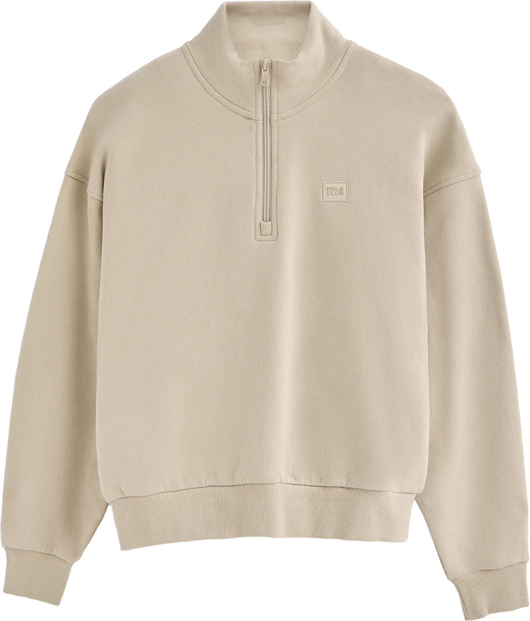 Sweatshirt beige mit hohem Kragen, halbem Reißverschluss und Polo Club-Logo