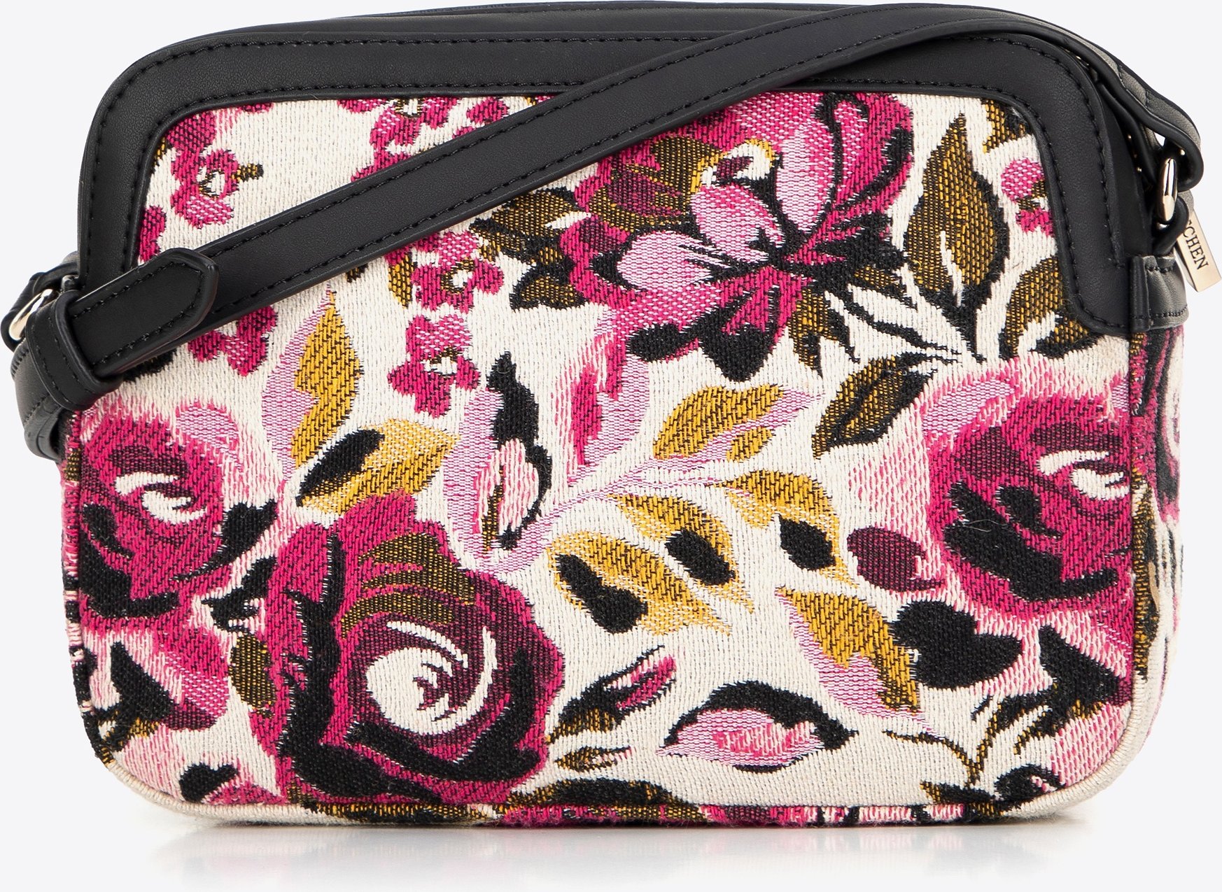 Wittchen Damen-Umhängetasche aus Jacquard und Kunstleder, weiß und rosa