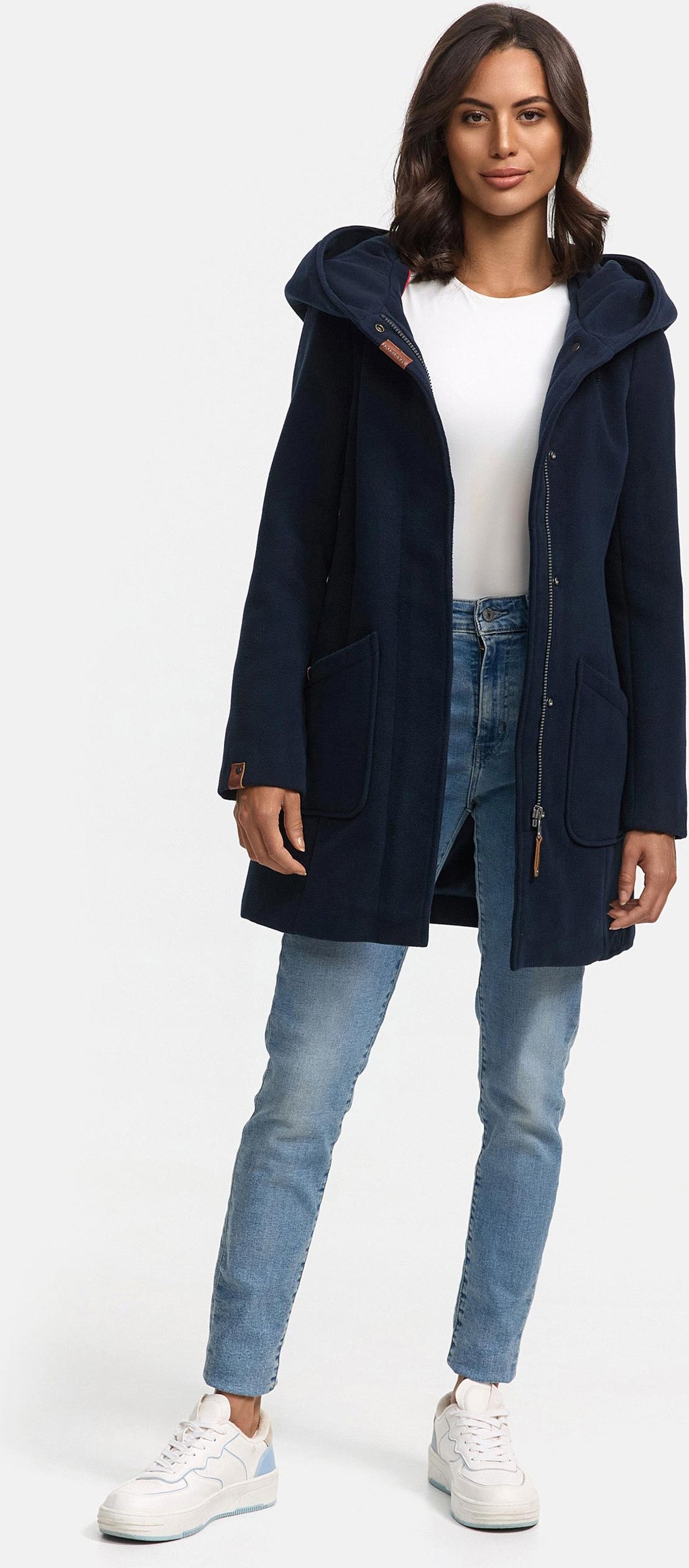 Marikoo Damen Wintermantel mit Kapuze und tailliertem Schnitt