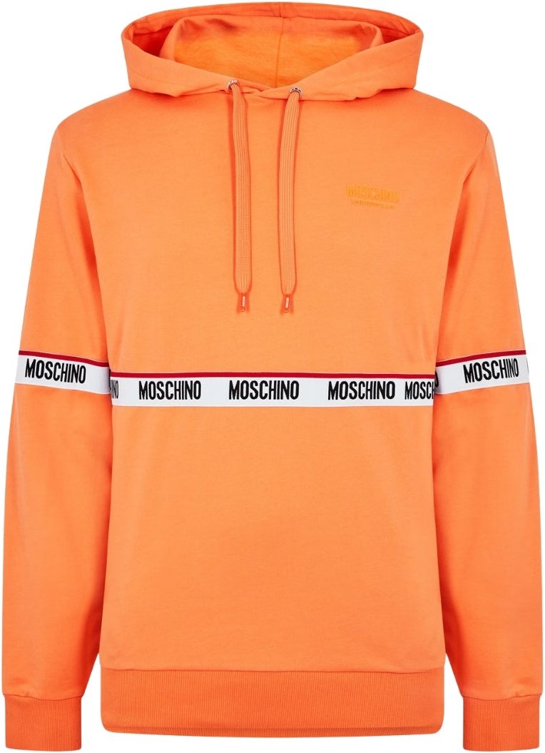 Orangefarbener Kapuzenpullover mit Moschino-Logo auf der Brust