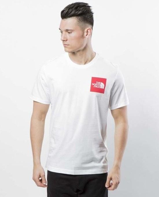 The North Face Herren Feines Kurzarm-T-Shirt Weiß/Rot