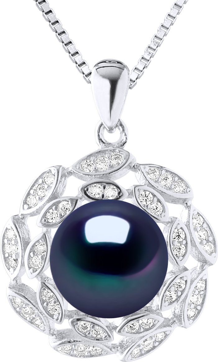 SUN Halskette Süßwasserperle 9-10 mm Schwarz 925