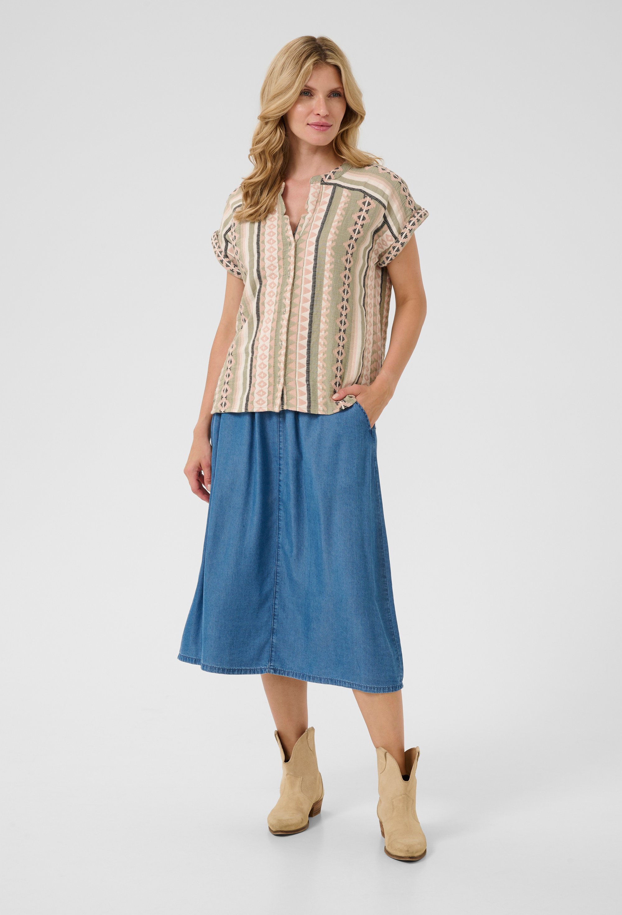 Thumbnail - Kurzarm-Bluse Loose fit Tea jaquard multicolour