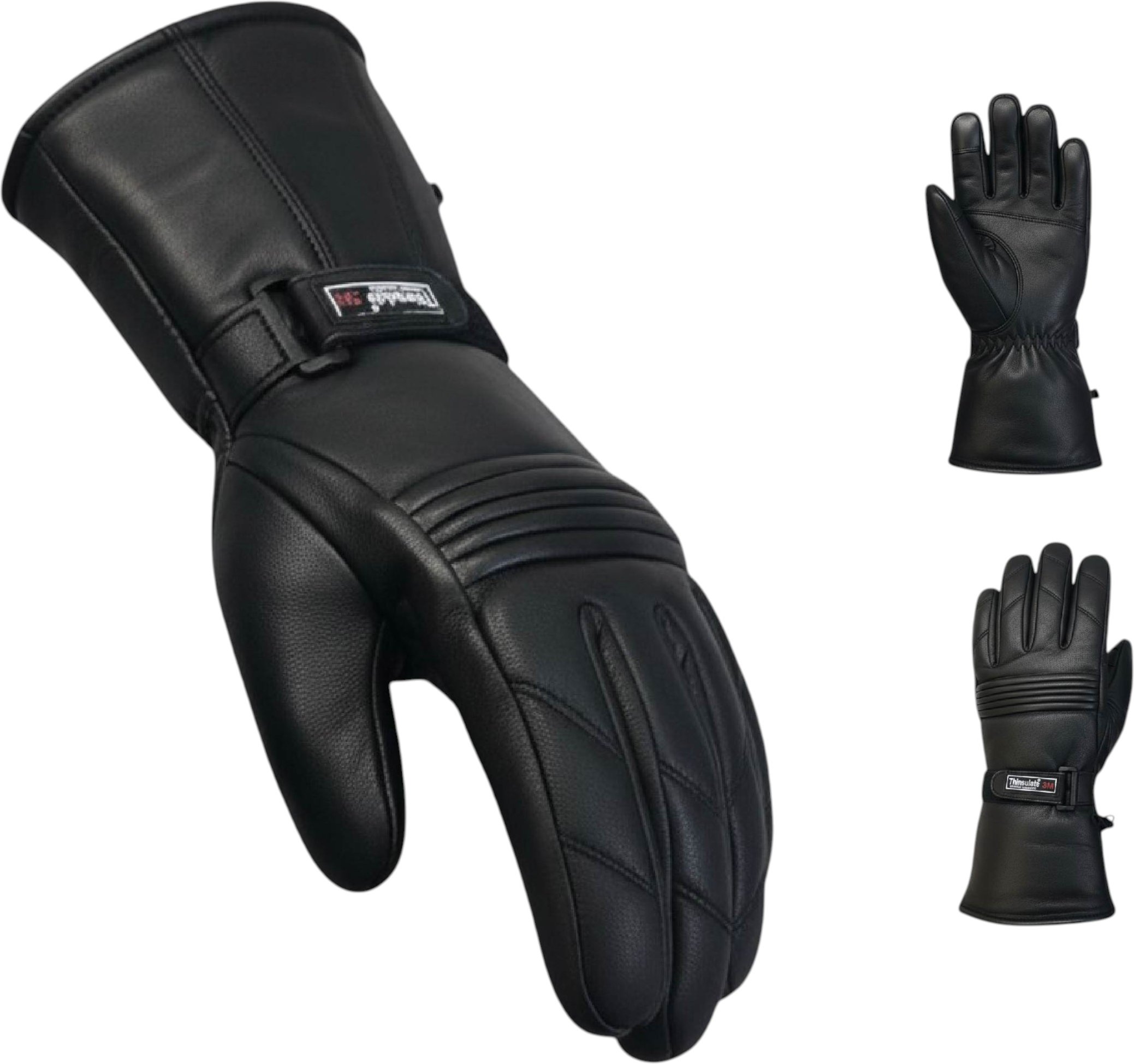 Thermohandschuhe für Herren, gepolstert, schwarzes Leder, wasserdicht, Winter- und Sommer-Bikerschutz