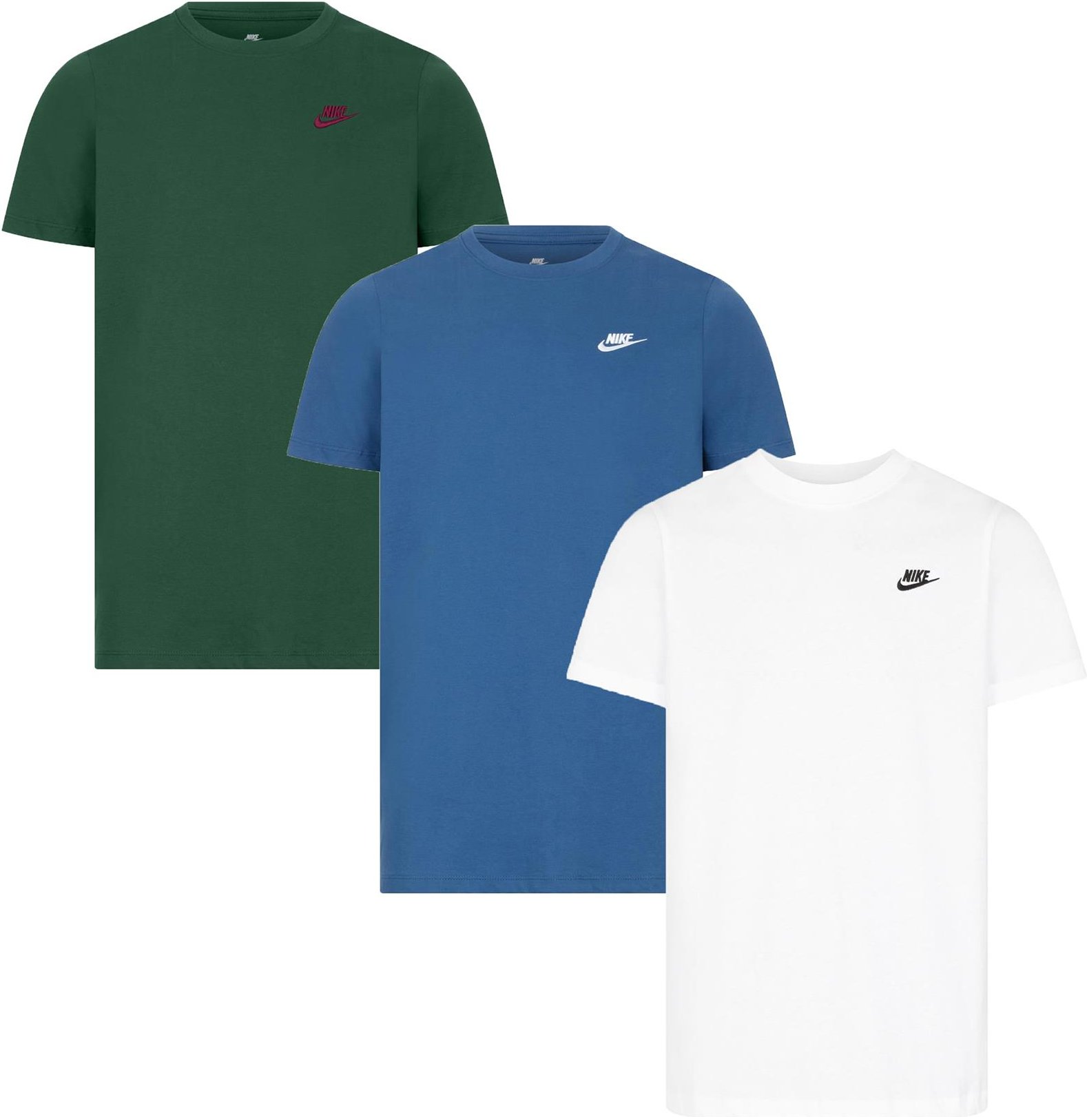 3er-Pack Nike Sportswear Club T-Shirts für Herren in Grün/Blau/Weiß