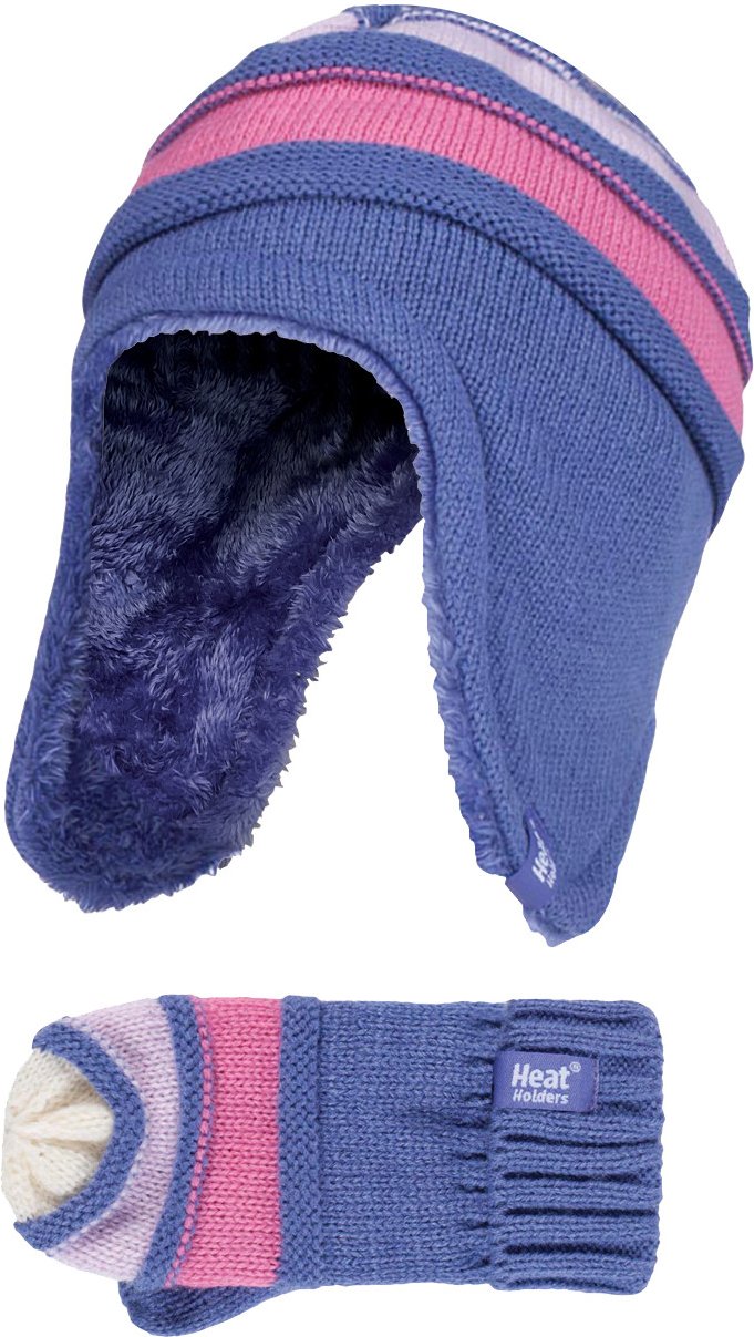 Wärmehalter - Kinder Mädchen Winter Warm Fleece gefüttert Kabel gestrickt Thermal Beanie Mütze und Fäustlinge mit Ohrenk...