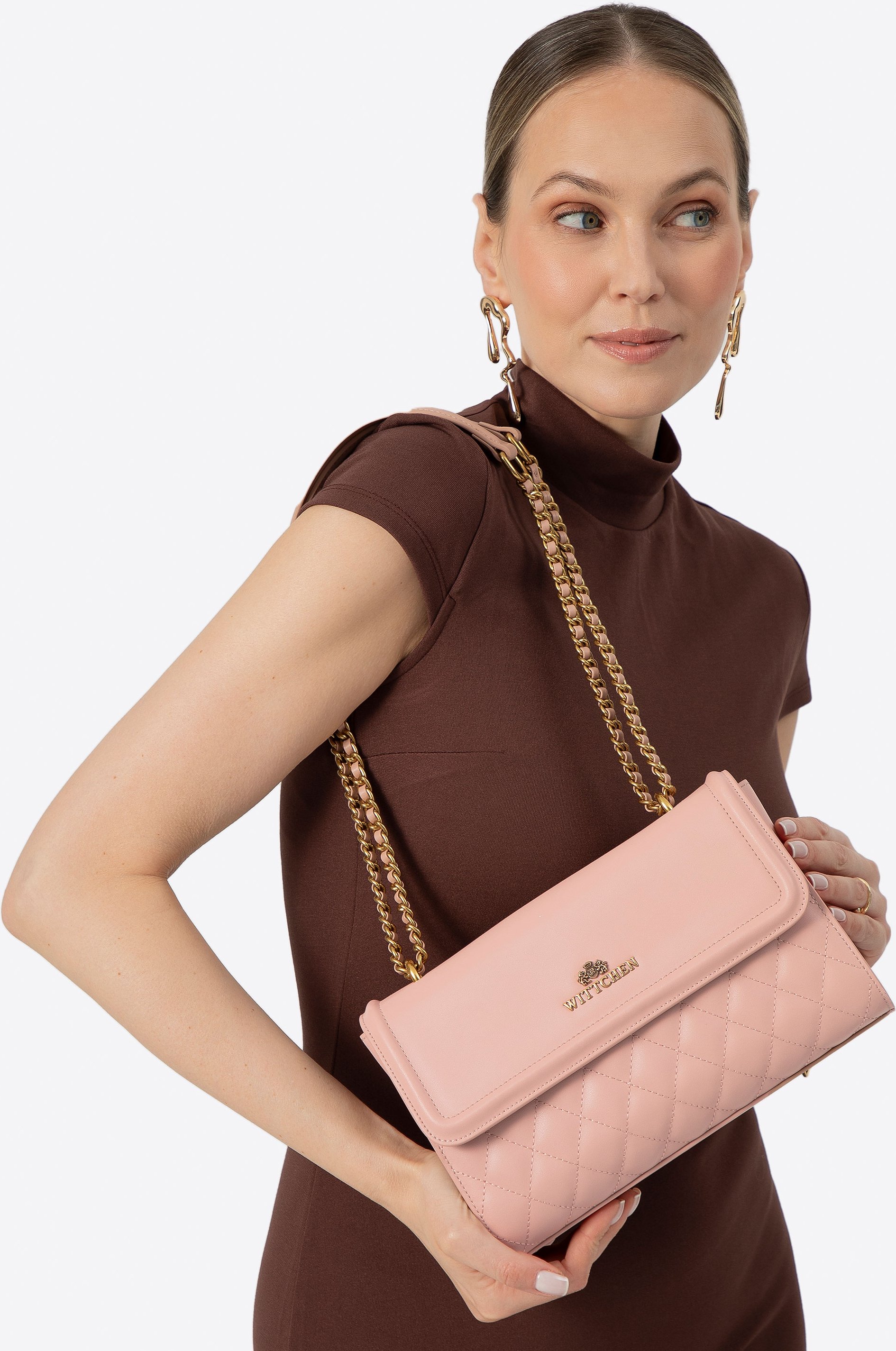 Wittchen Damen-Umhängetasche aus echtem Leder mit Steppung, rosa, Naturleder