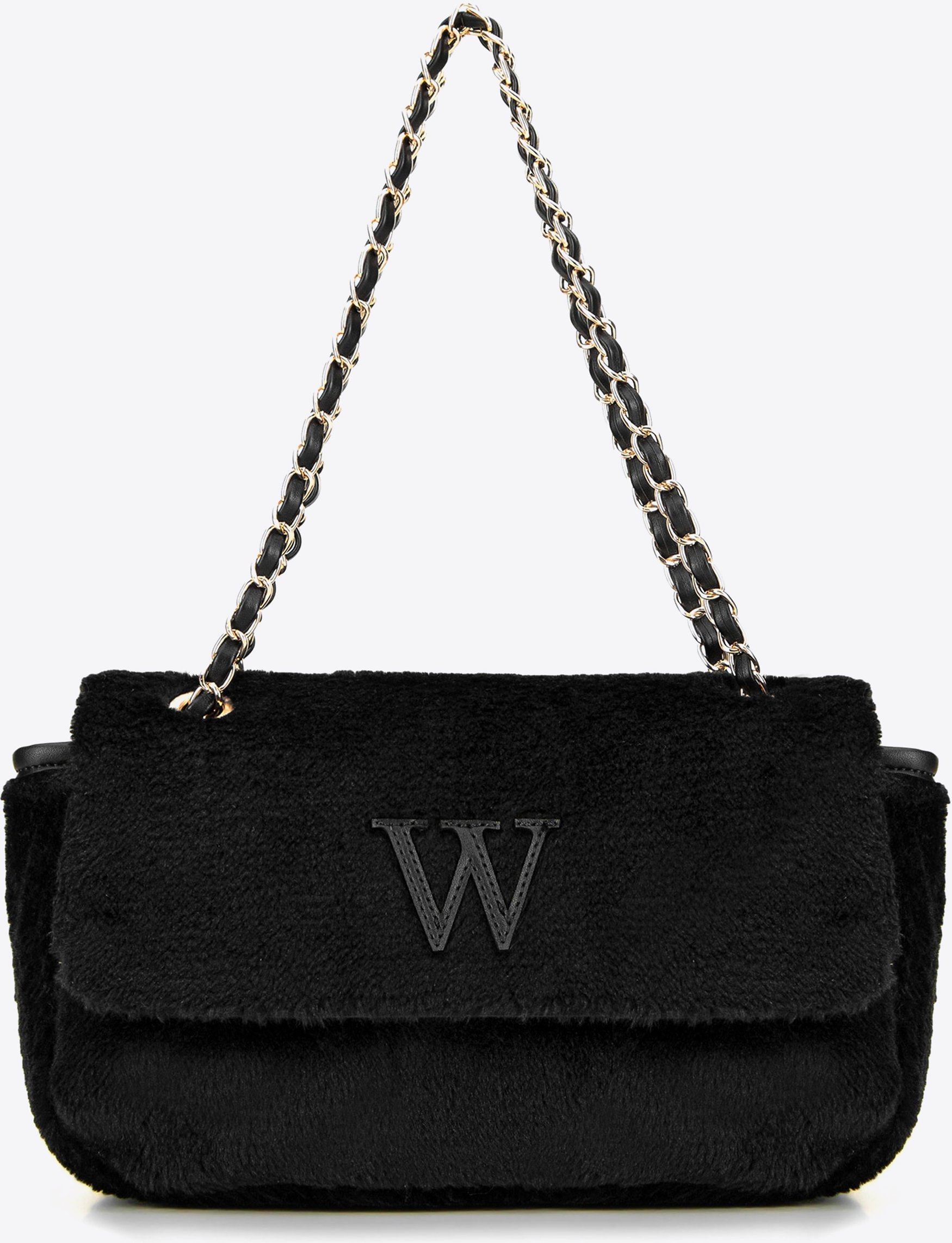 Wittchen Damen-Umhängetasche mit Fellbesatz, schwarzes Polyester