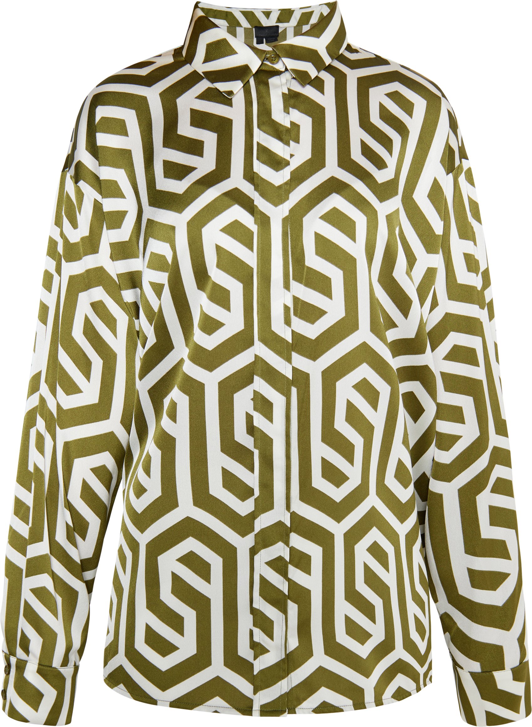 Dreimaster Hemdbluse Damen Wollweiss Oliv