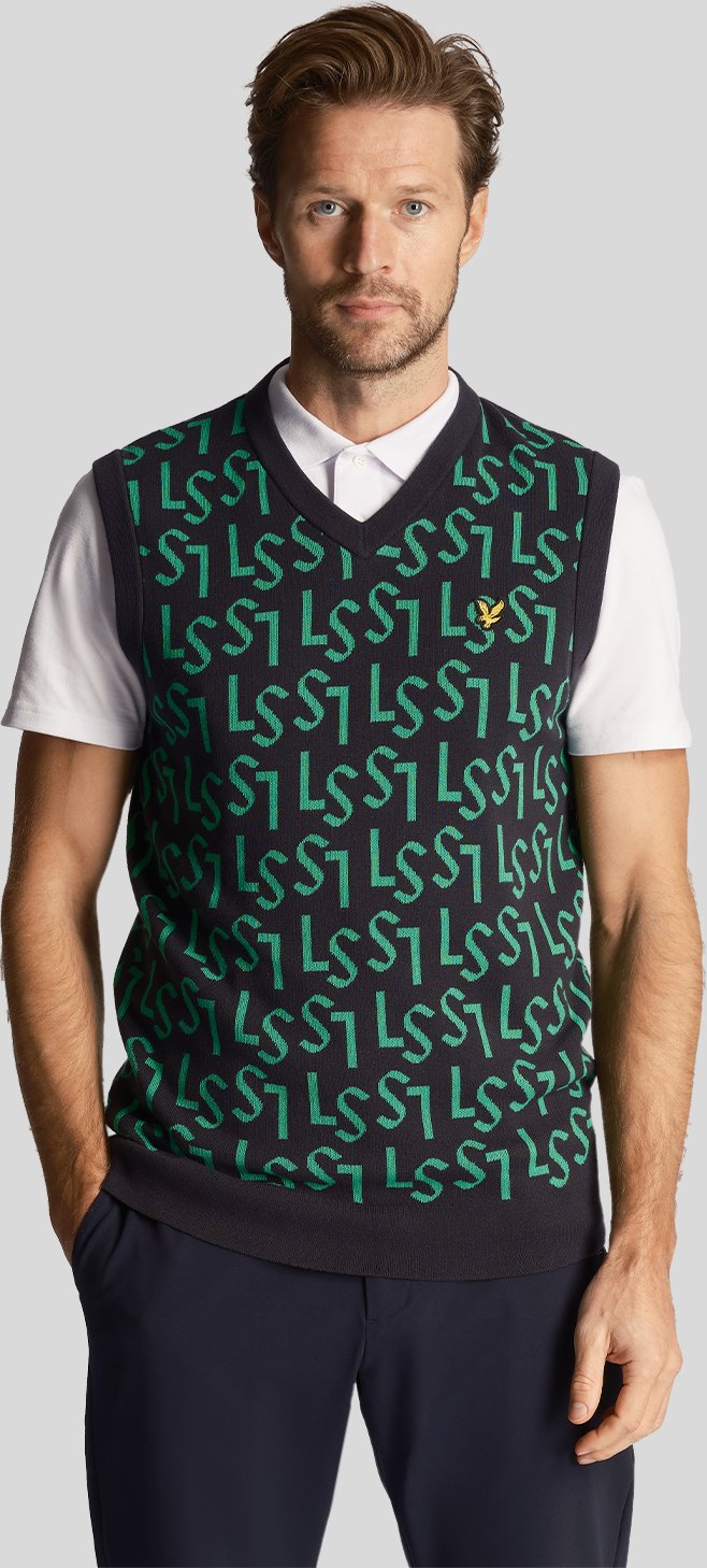 Thumbnail - Lyle & Scott Golf-Monogramm-Strickweste für Herren in Marineblau
