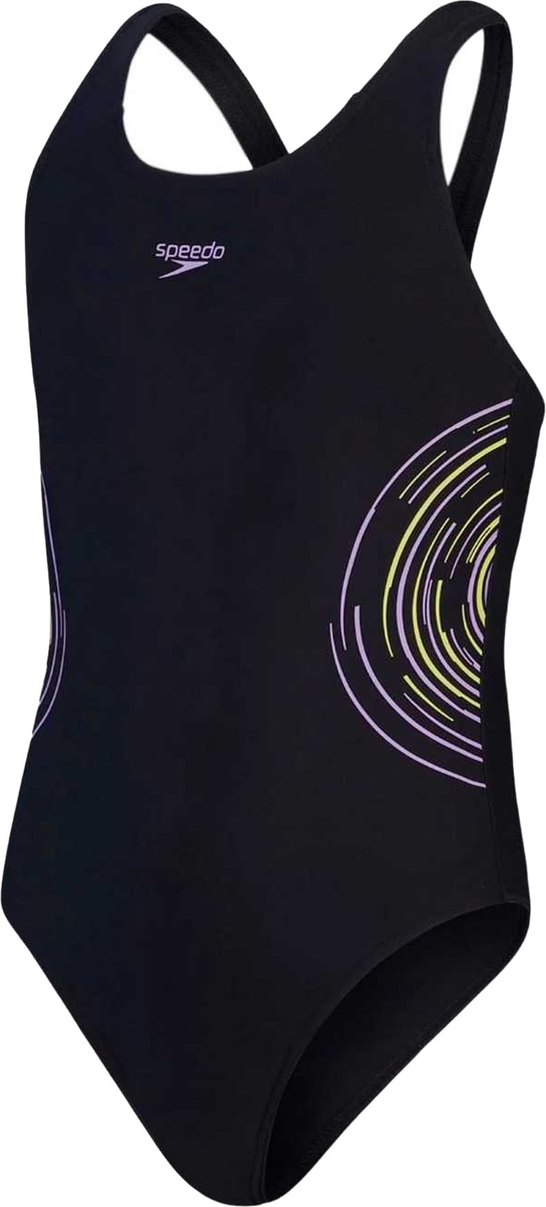 Speedo - Badeanzug für Kinder, Halboffener Rücken (Schwarz/Violett)