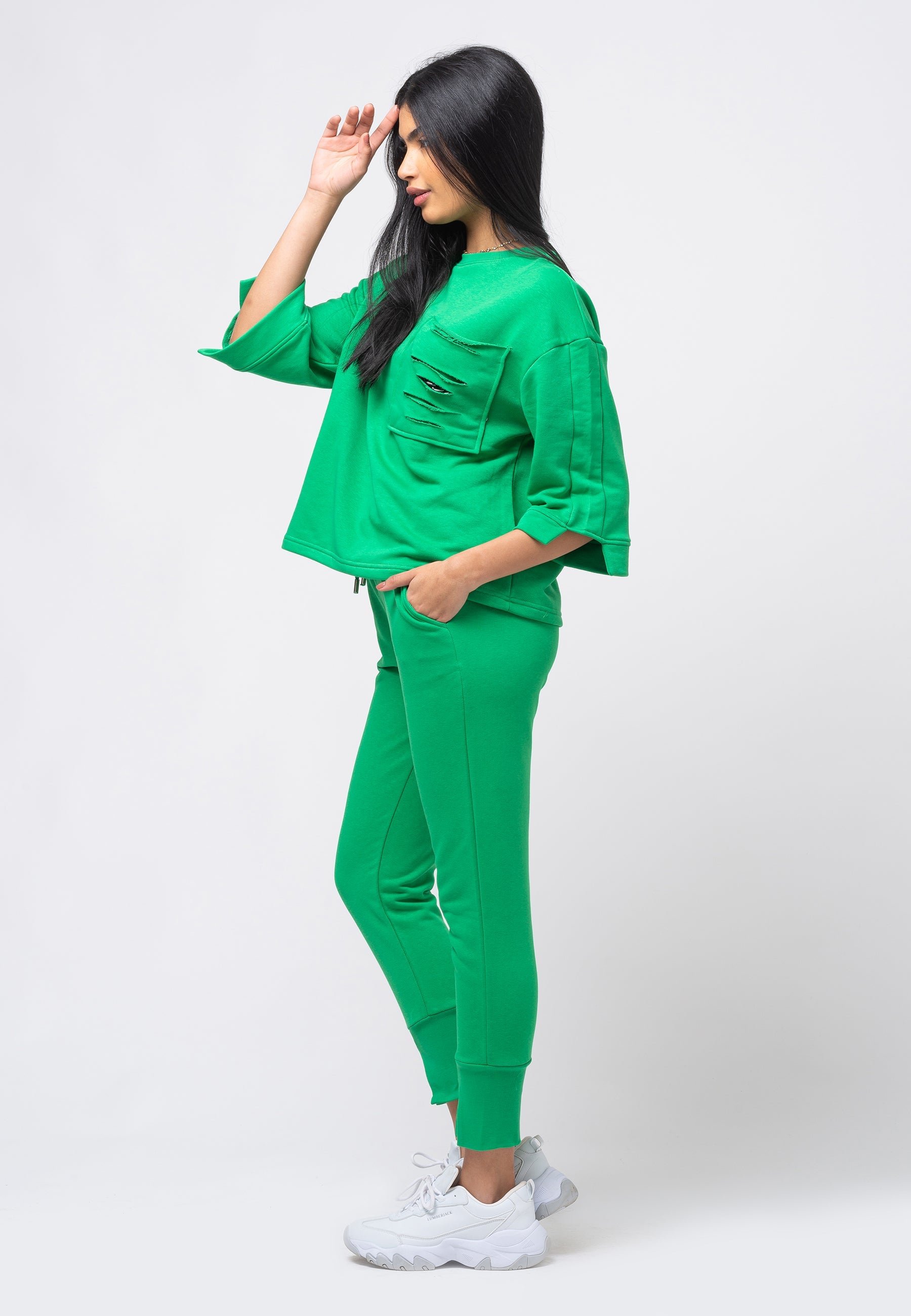 Tom Barron Damen-Trainingsanzug-Set Chain mit übergroßem Oberteil