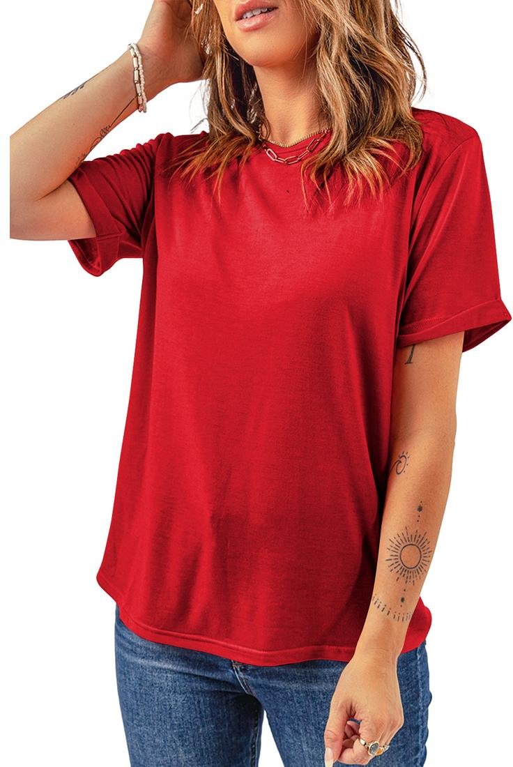 Azura Exchange Rotes Freizeit Plain Crew Neck T-Shirt