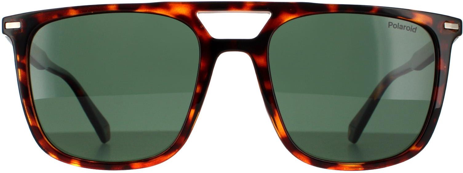 Polaroid Rectangle Mens Dark Havana Green Polarisierte Sonnenbrille