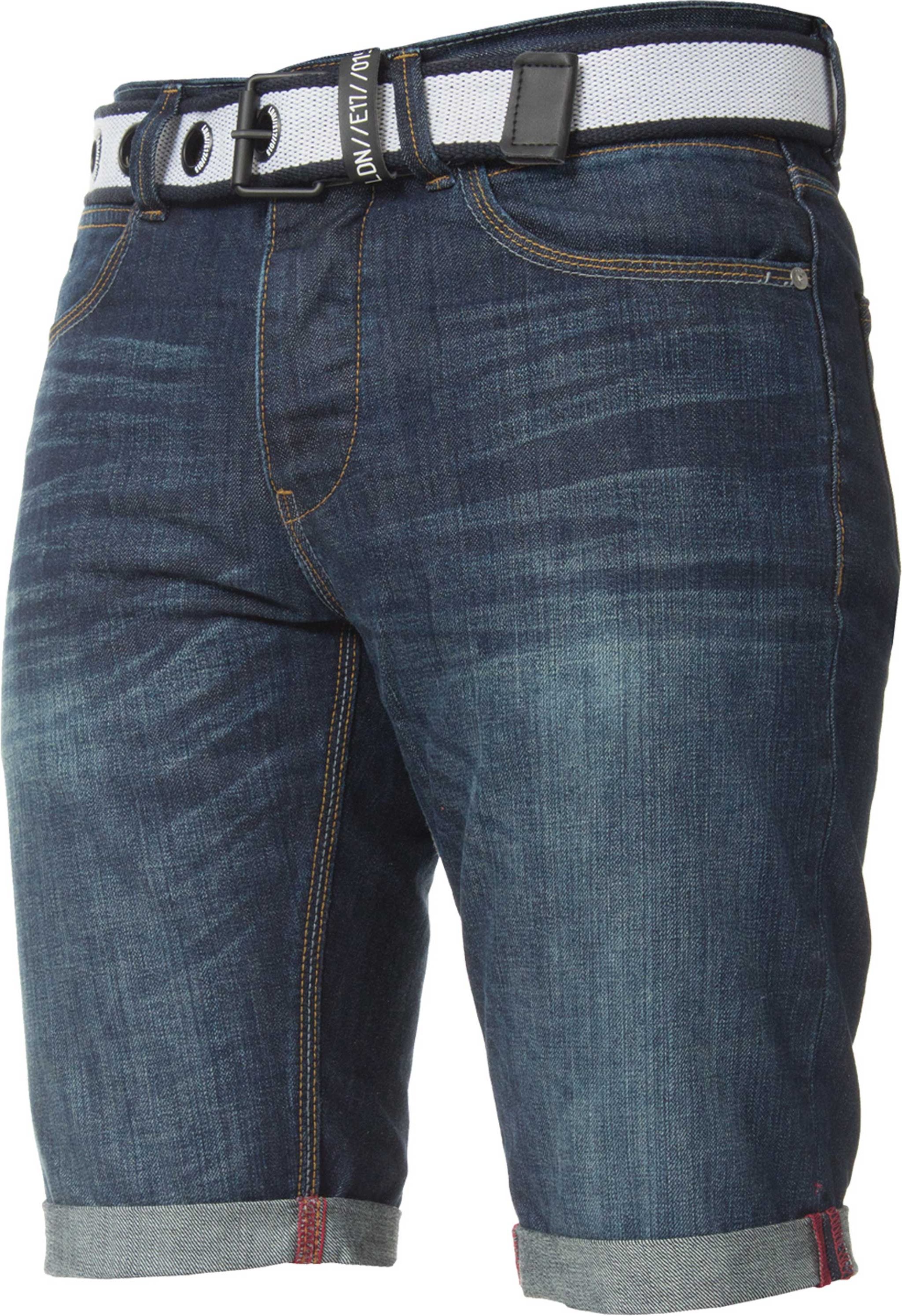 Kruze By Enzo | Mens Belted Denim Shorts - Mid Stonewash