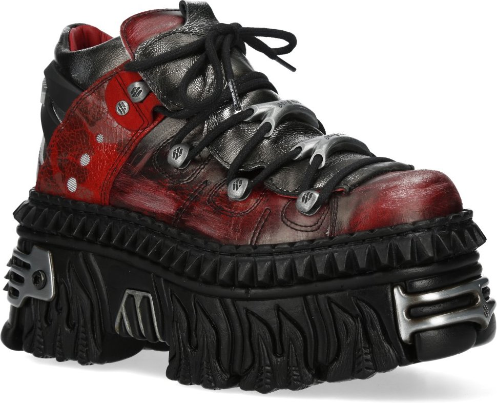 New Rock M-WALL106N-C17 Rot Silber Leder Gothic Urban Rock Stiefeletten