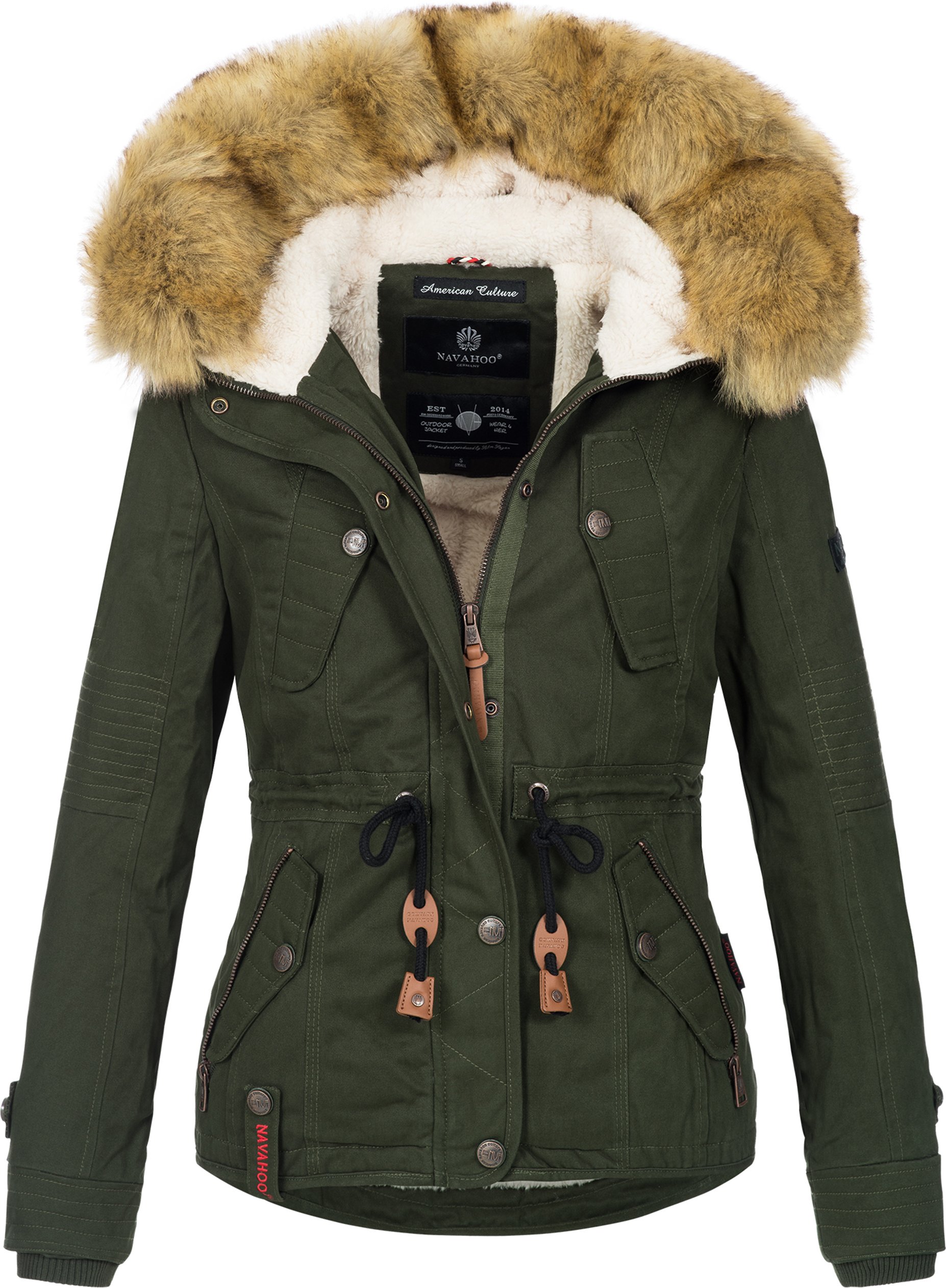 Thumbnail - Navahoo Damen Winterjacke Pearl – Kurz-Parka mit Teddyfell & Abnehmbarem Kunstfellkragen